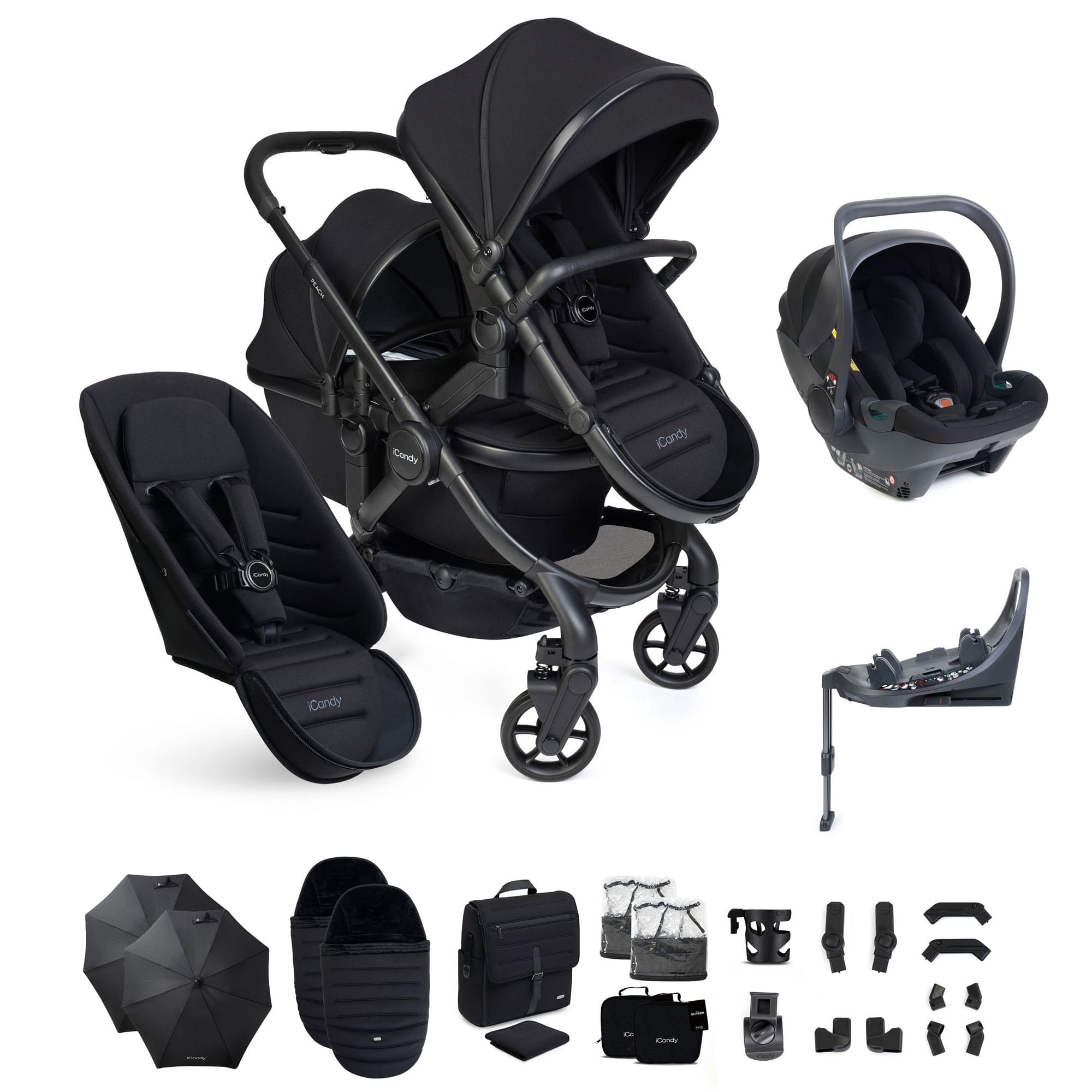 iCandy Peach 8 Double Complete Bundle with Cocoon 360 in Black Travel Systems P8-DBL-BLK 5010334064925