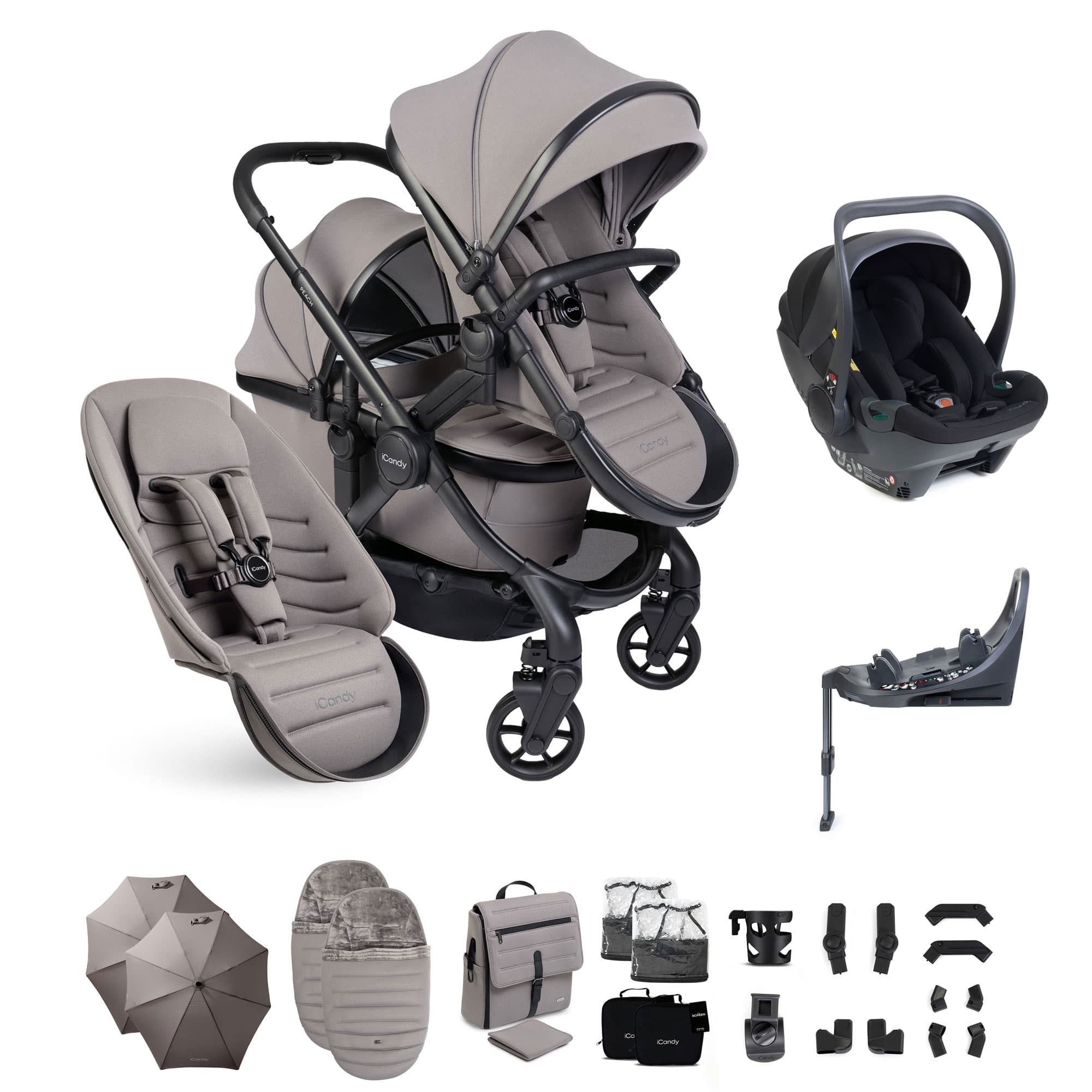 iCandy Peach 8 Double Complete Bundle with Cocoon 360 in Porcini Travel Systems P8-DBL-POR 5010334064932