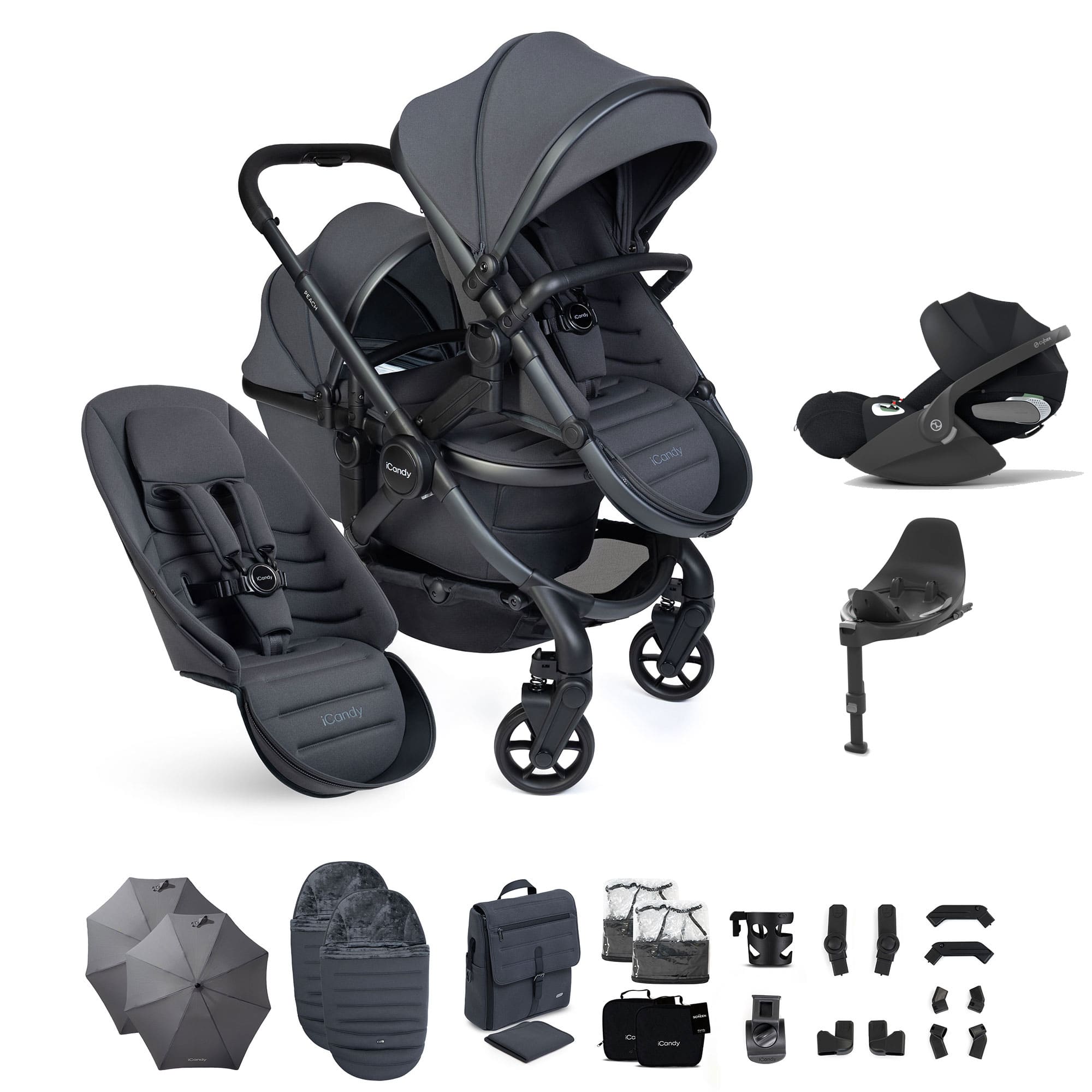 iCandy Peach 8 Double Complete Cybex Bundle in Grey Travel Systems P8-CYBEX-DBL-GRY-CT 5010334064901