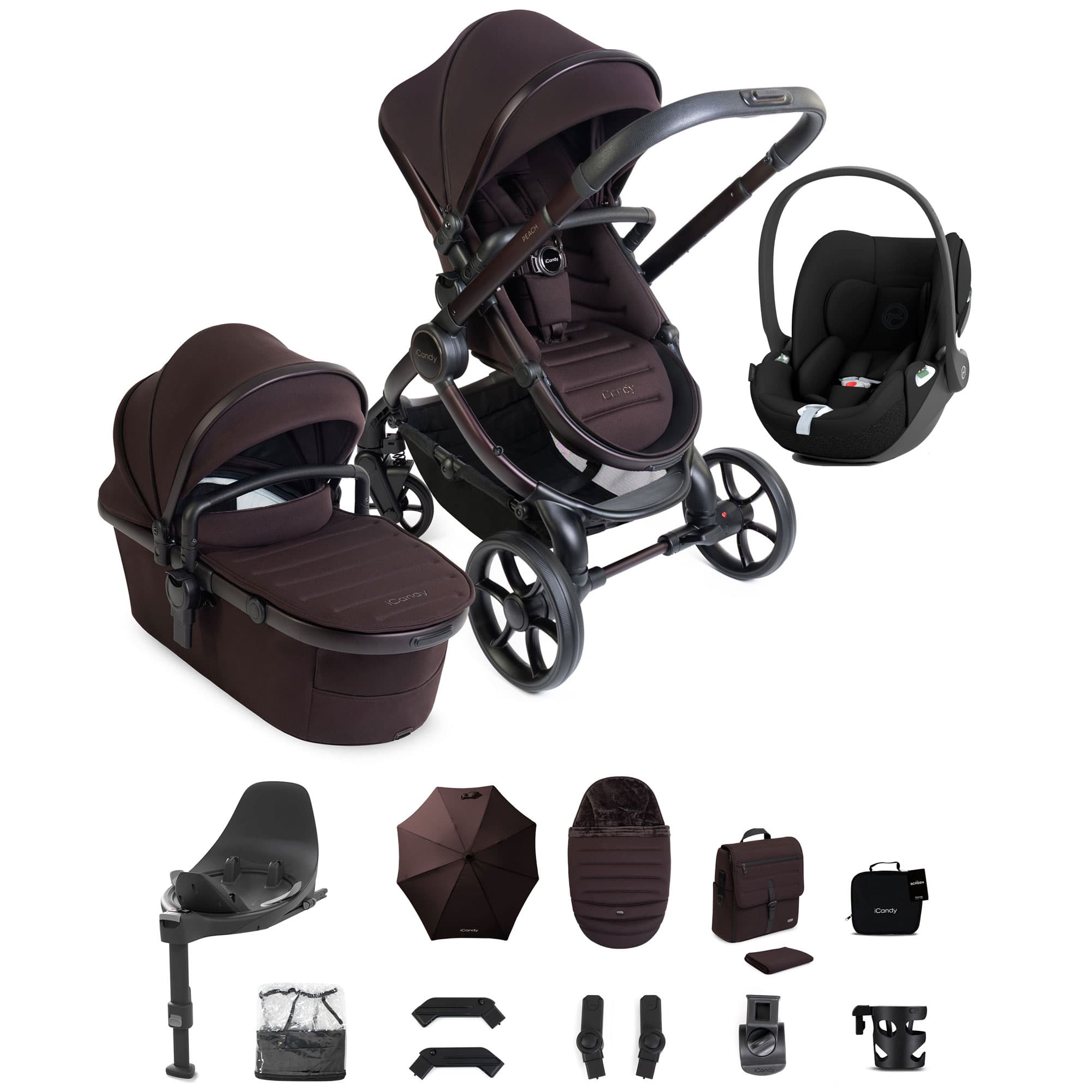 iCandy Peach 8 Editions Complete Cybex Bundle in Coffee Bean Travel Systems P8-CYBX-COF-CLT 5010334064819