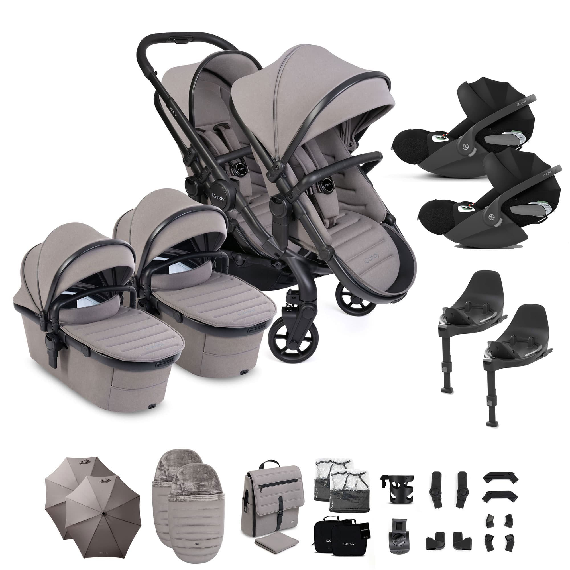 iCandy Peach 8 Twin Complete Cybex Travel System in Porcini Travel Systems P8-CYBEX-TWN-POR-CT 5010334065175