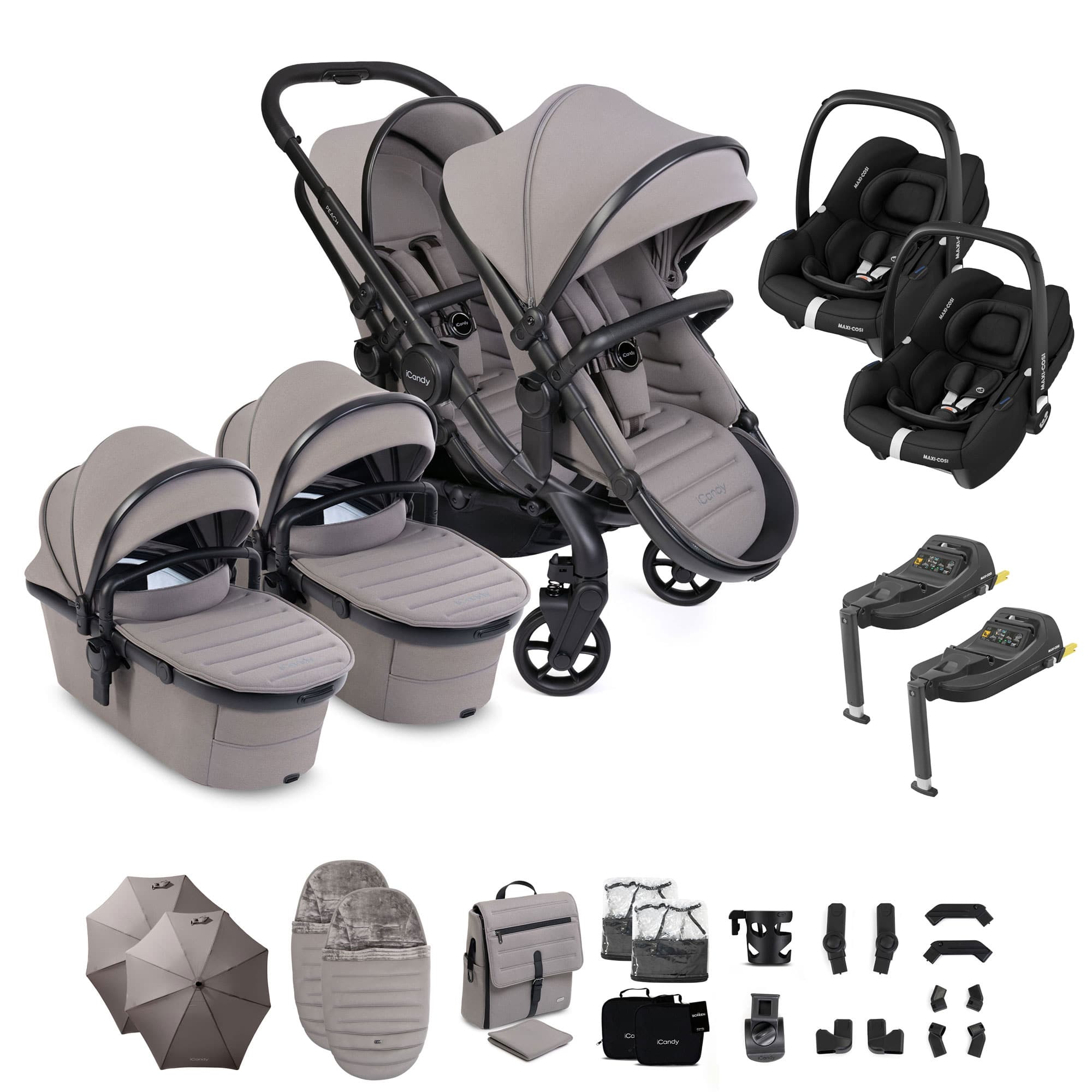 iCandy Peach 8 Twin Complete Maxi-Cosi Travel System in Porcini Travel Systems P8-MAXI-TWN-POR-CAB 5010334065175