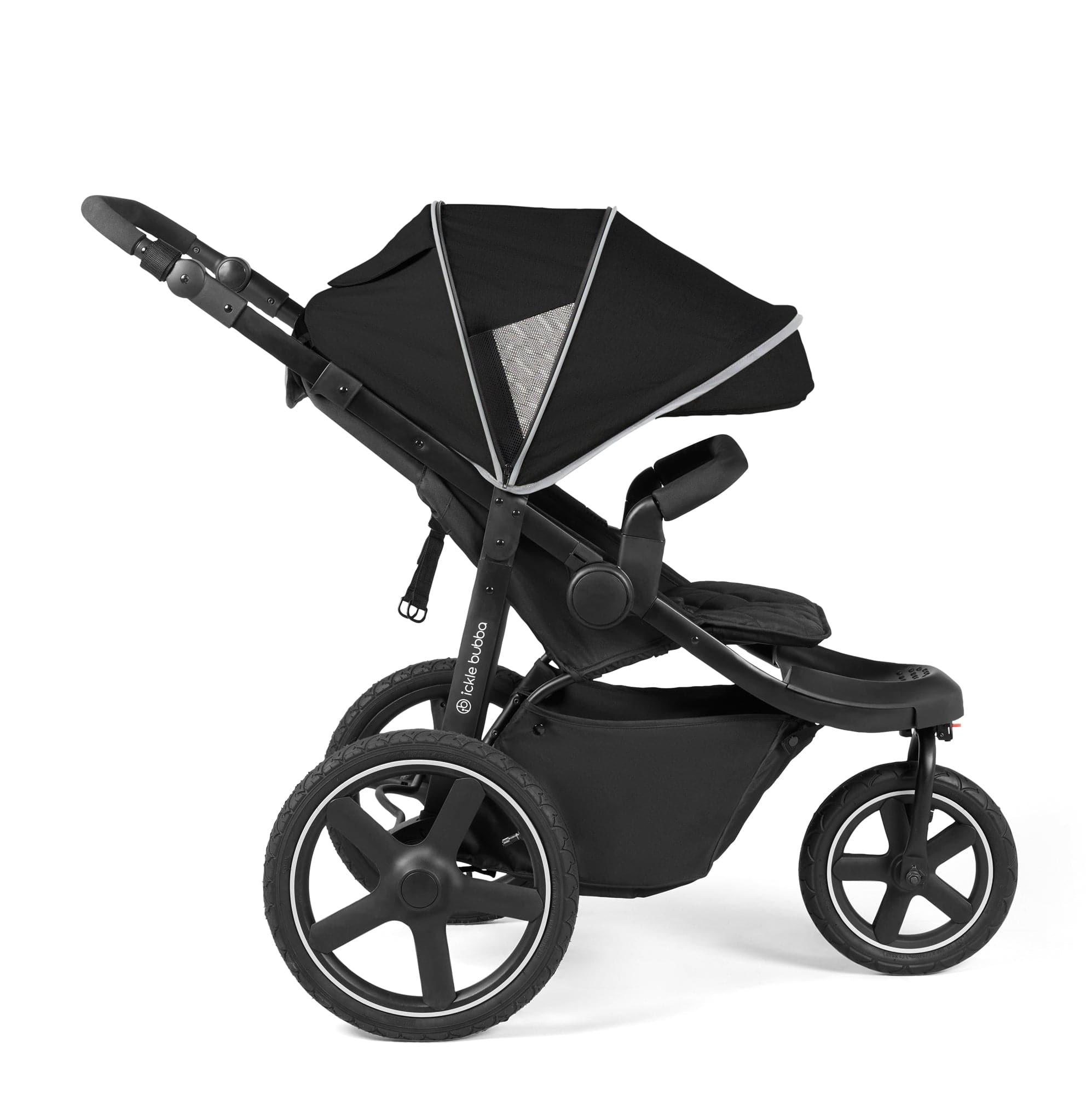 Ickle Bubba Venus Prime Jogger Stroller I-Size Travel System in Black/Black with Base 3 Wheelers