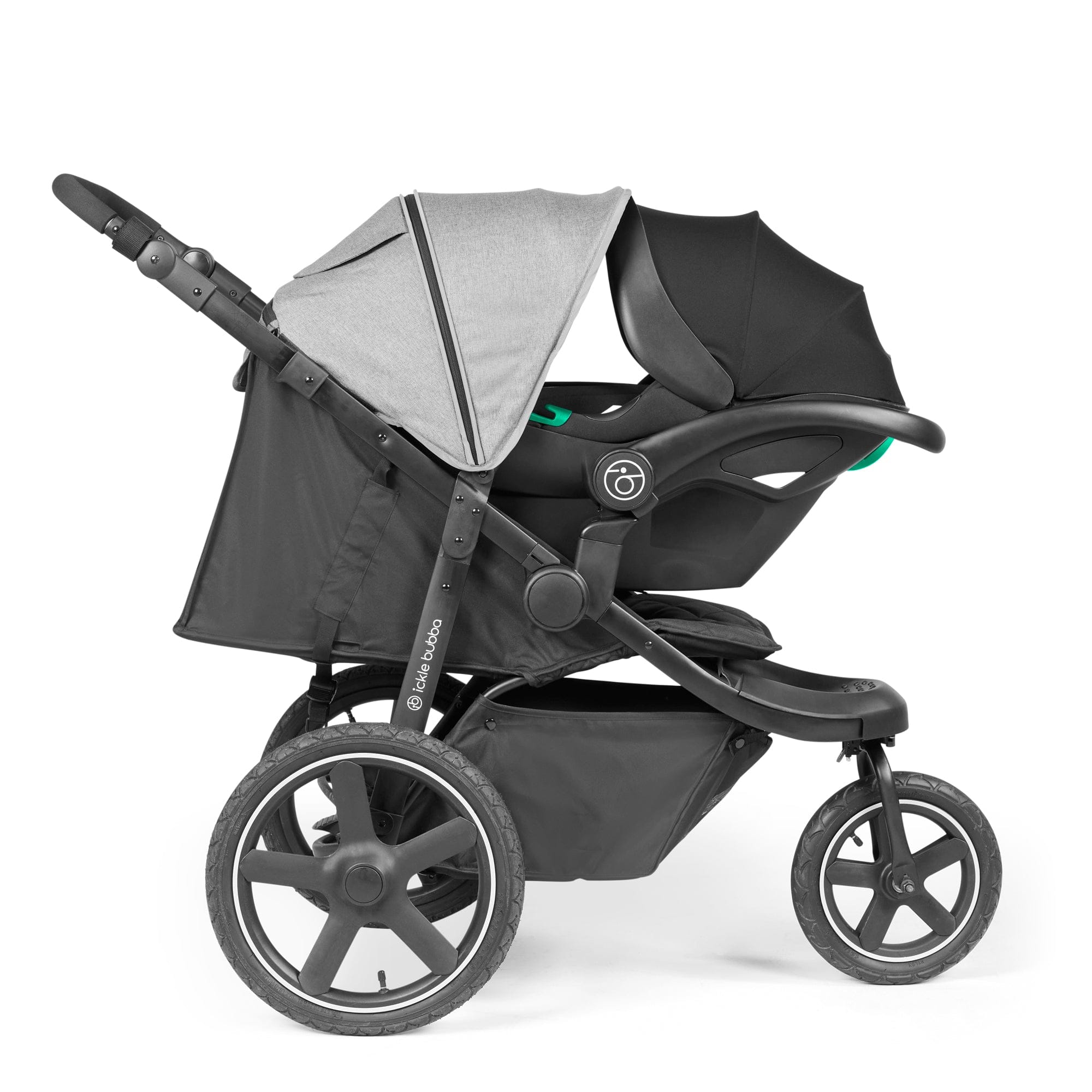 Ickle Bubba Venus Prime Jogger Stroller I-Size Travel System in Black/Space Grey with Base 3 Wheelers 13-004-600-014 5056515025934
