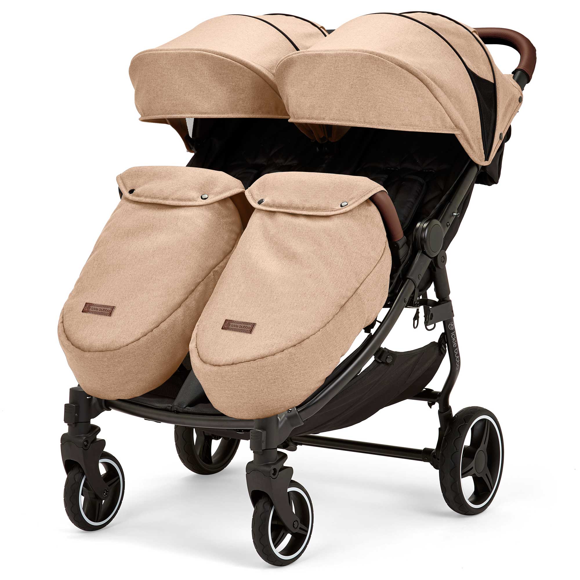 Ickle Bubba Venus Max Double Stroller in Black/Biscuit/Tan Double & Twin Prams 16-004-200-157 5056515034585
