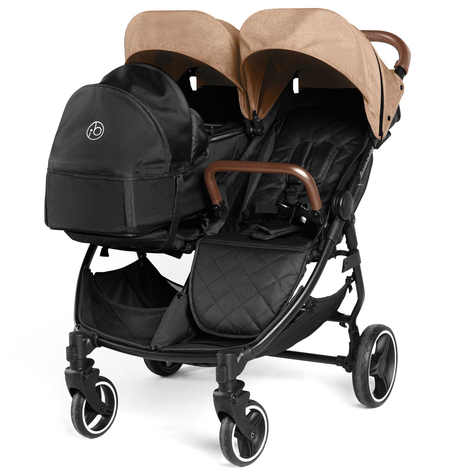Ickle Bubba Venus Prime Double Stroller in Black/Biscuit/Tan Double & Twin Prams 16-004-300-157 5056515034592