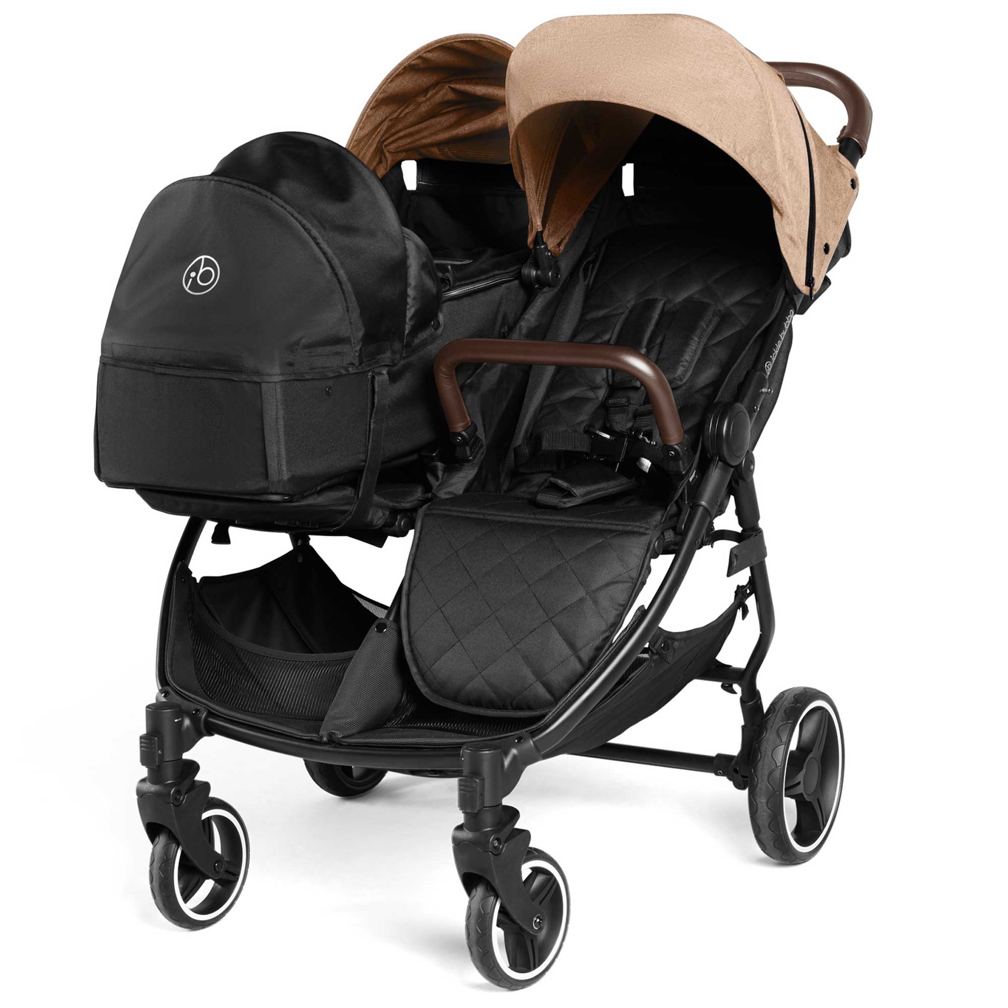 Ickle Bubba Venus Prime Double Stroller in Black/Biscuit/Tan Double & Twin Prams 16-004-300-157 5056515034592