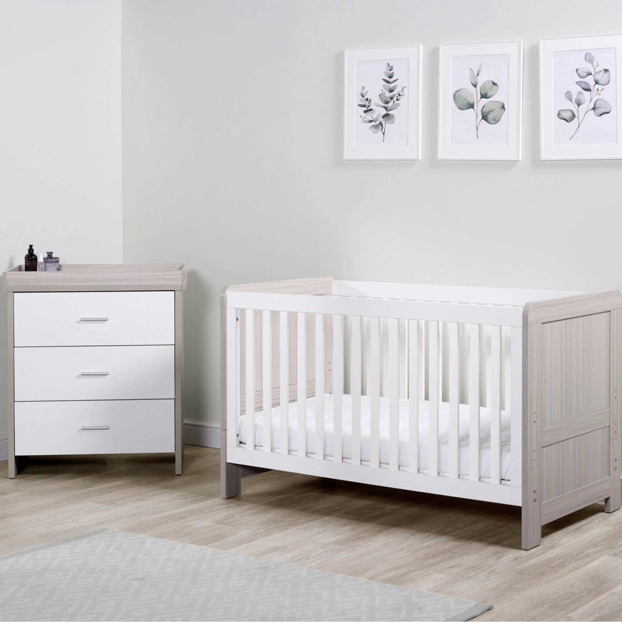 Ickle Bubba Pembrey 2 Piece Furniture Set and Under Drawer Ash Grey & White Nursery Room Sets