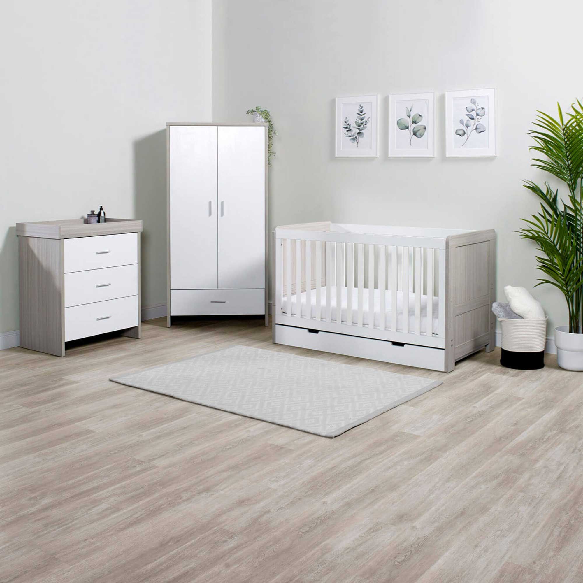 Ickle Bubba Pembrey 3 Piece Furniture Set and Under Drawer Ash Grey & White Nursery Room Sets