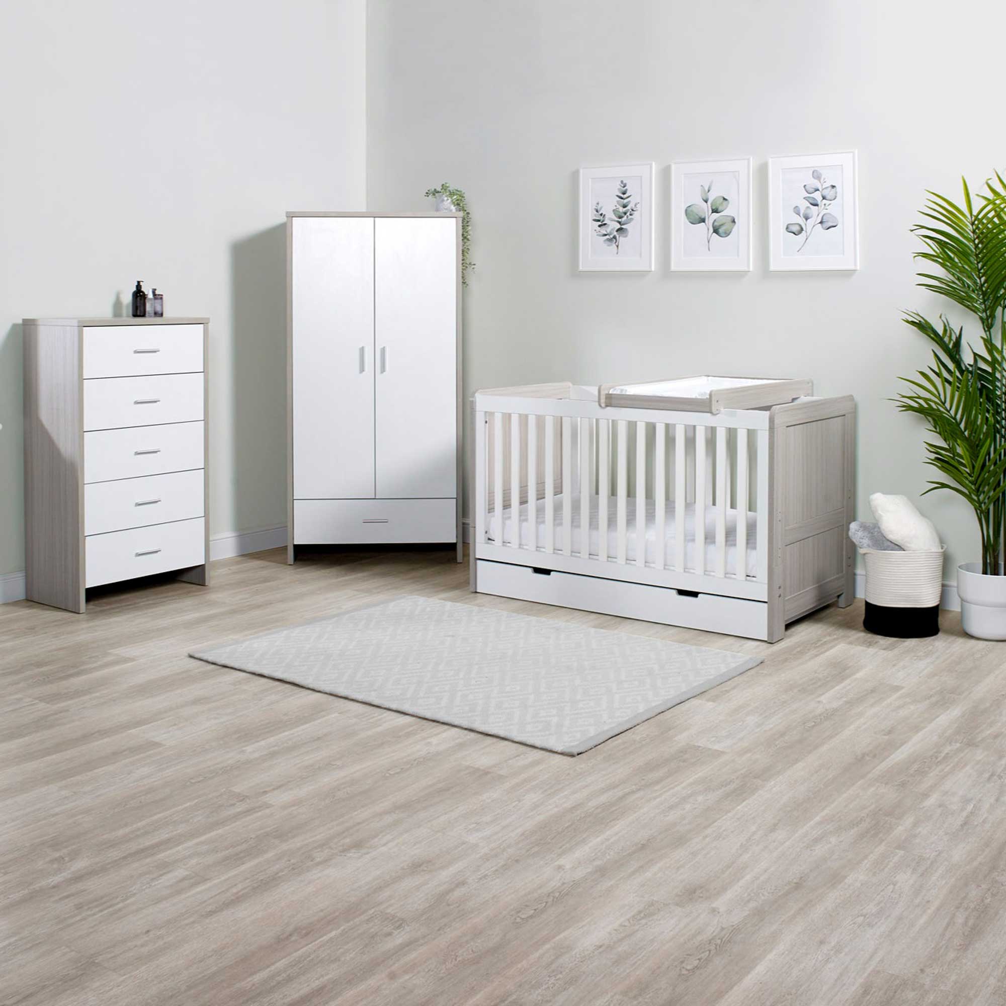 Ickle Bubba Pembrey 4 Piece Furniture Set and Under Drawer Ash Grey & White Nursery Room Sets