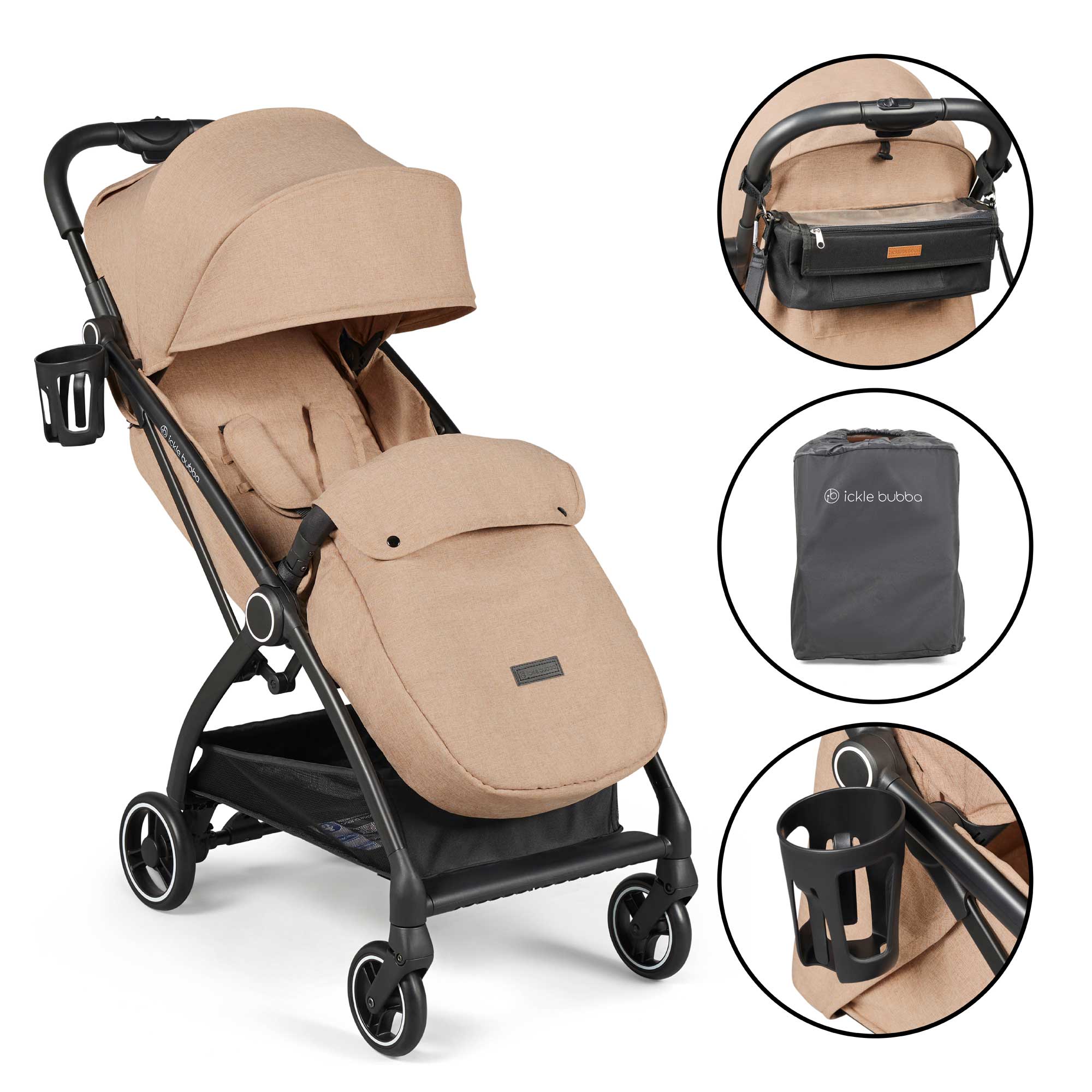 Ickle Bubba Aries Prime Autofold Stroller in Biscuit Pushchairs & Buggies 15-005-300-157 5056515031317