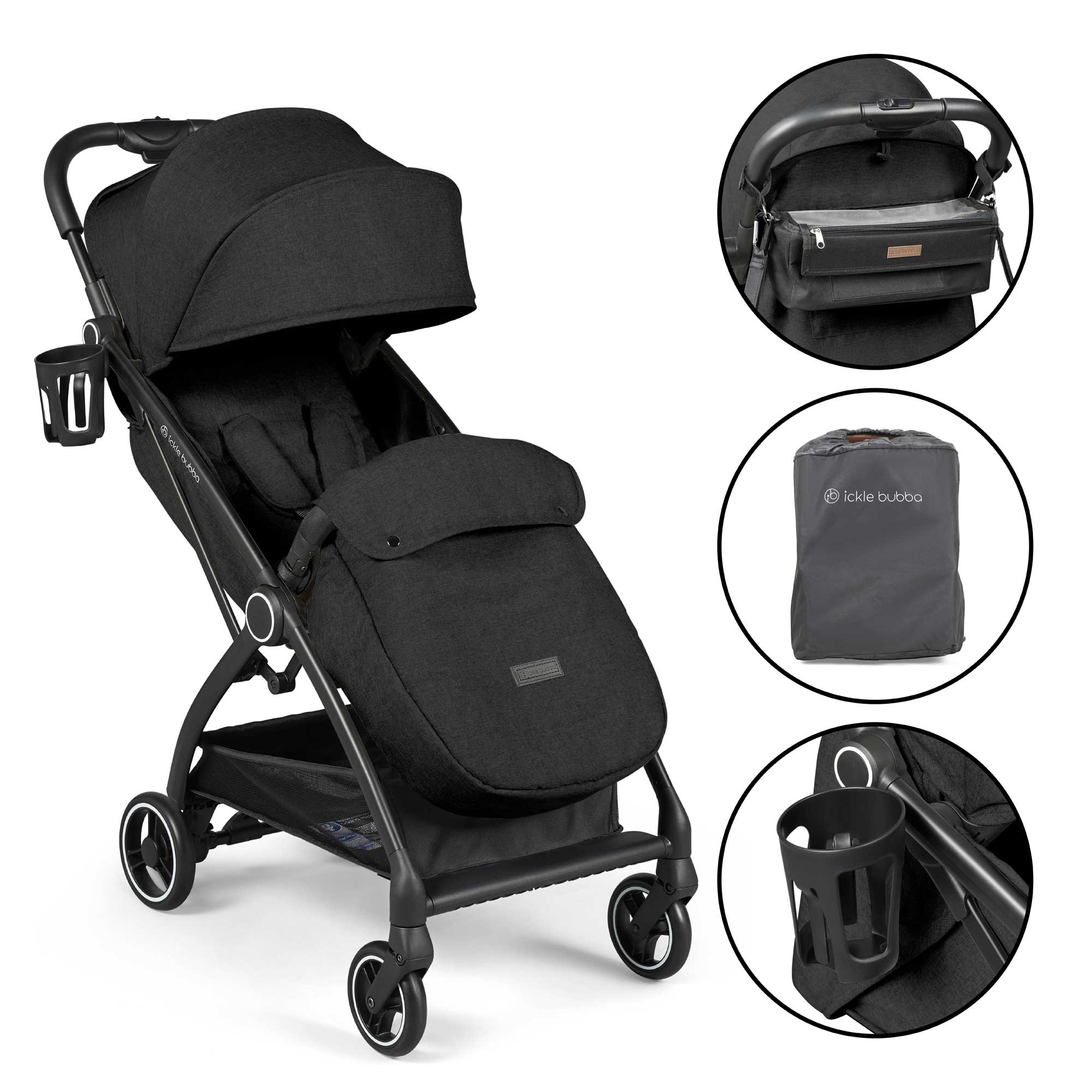 Ickle Bubba Aries Prime Autofold Stroller in Black Pushchairs & Buggies 15-005-300-001 5056515030648