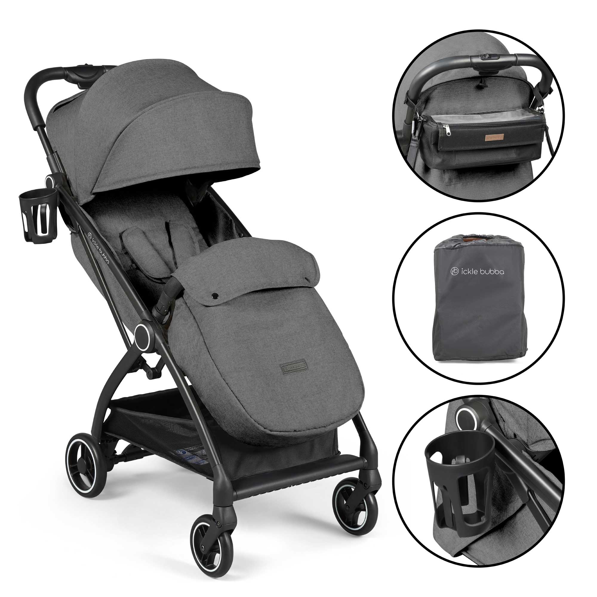 Ickle Bubba Aries Prime Autofold Stroller in Graphite Grey Pushchairs & Buggies 15-005-300-068 5056515031294