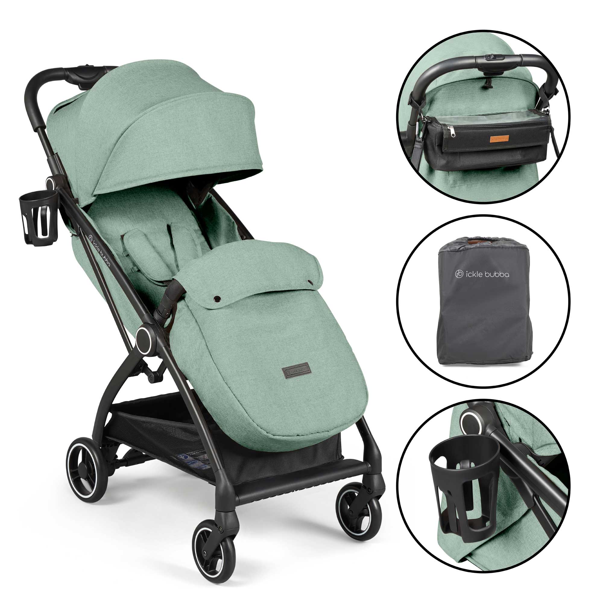 Ickle Bubba Aries Prime Autofold Stroller in Sage Green Pushchairs & Buggies 15-005-300-152 5056515031300