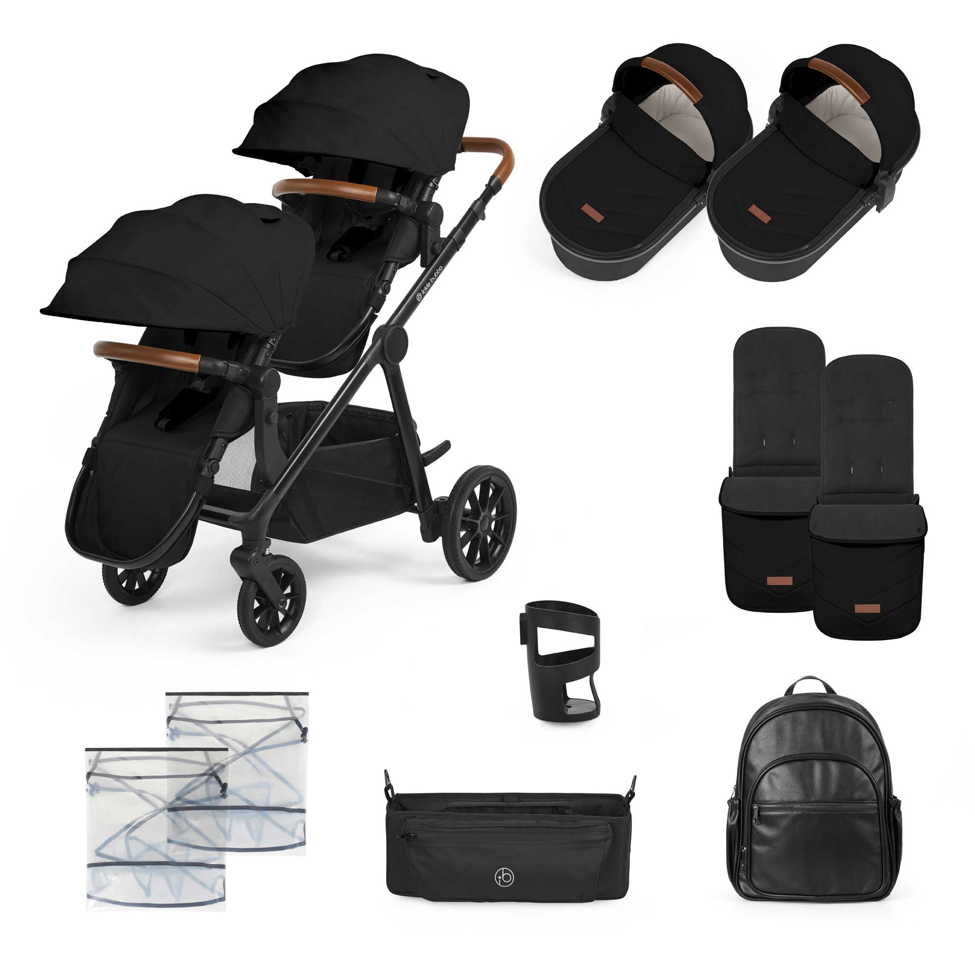 Ickle Bubba Virgo 2 in 1  Twin Package in Black/Black/Tan Pushchairs & Buggies 12-001-050-003 5056515034929