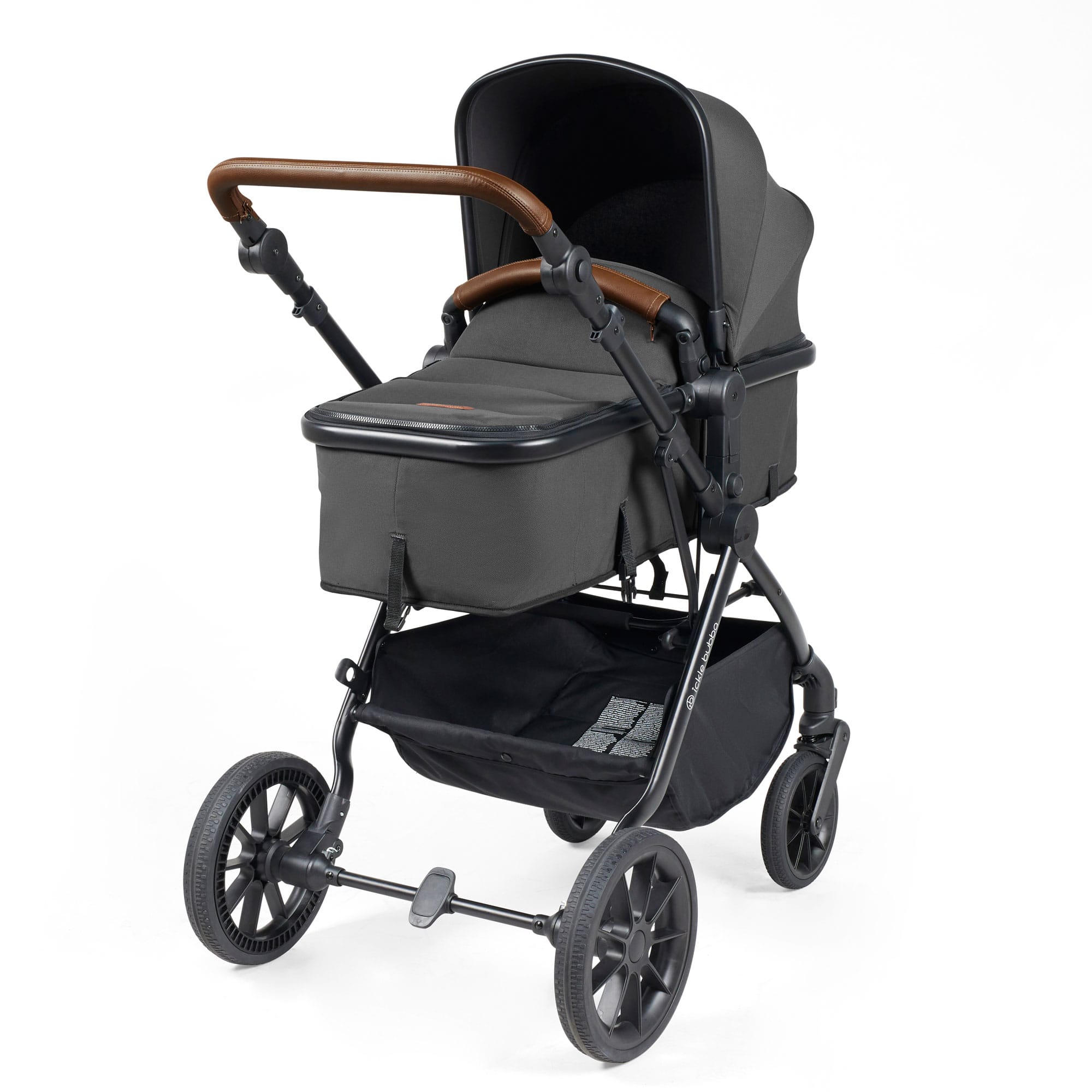 Ickle Bubba Cosmo 9-Piece Travel System with i-Size Nimbus Car Seat & Spin Isofix Base in Black / Graphite Grey / Tan Travel Systems 10-007-330-007 5056515016703