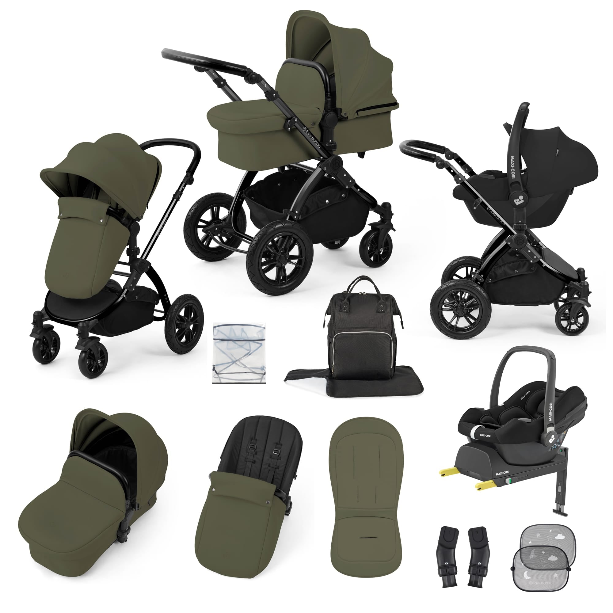 Ickle Bubba Stomp Luxe 12 Piece Travel System with Maxi-Cosi Cabriofix i-Size Car Seat & Isofix Base in Woodland Travel Systems 10-011-360-138 5056515019711