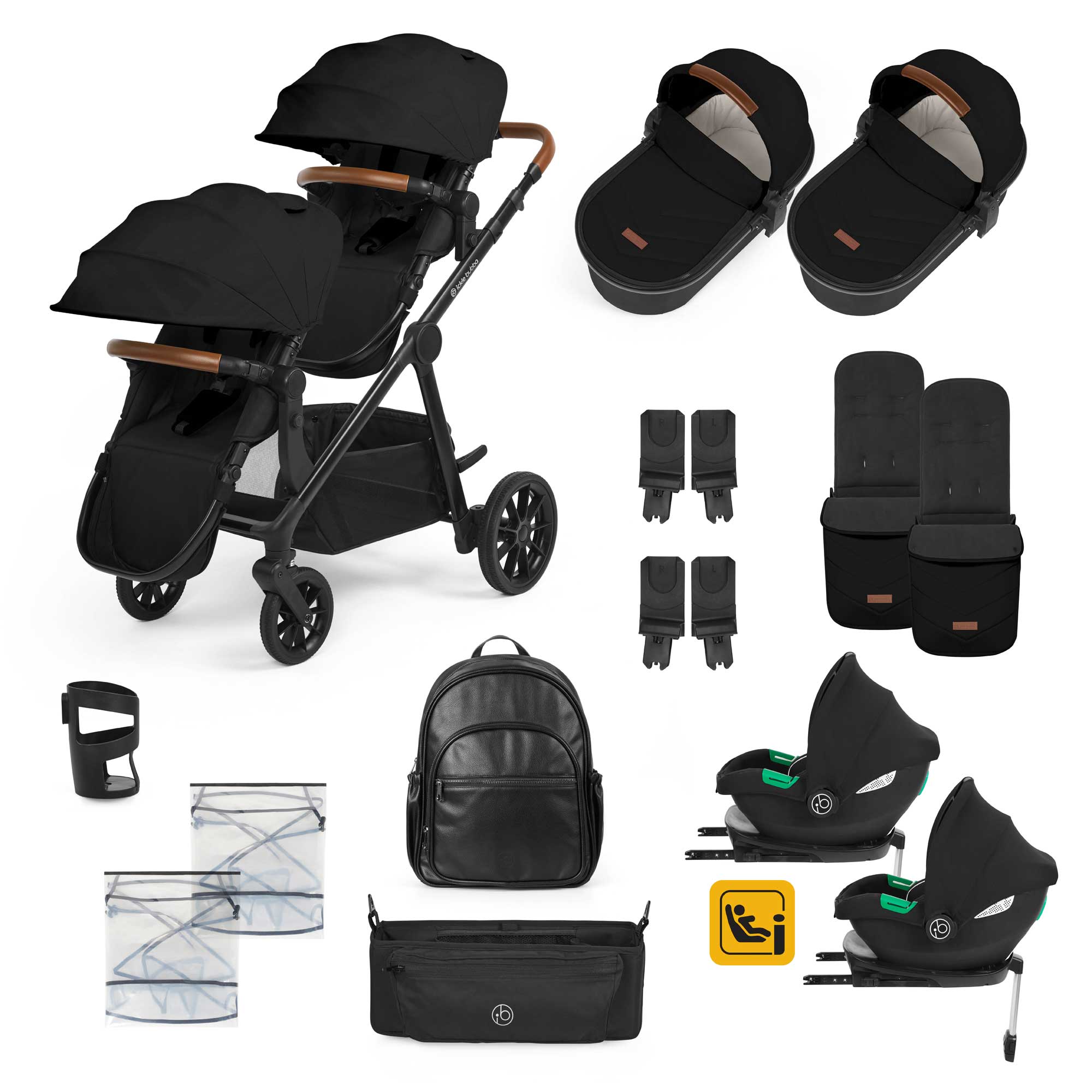Ickle Bubba Virgo Twin Travel System in Black/Black/Tan Travel Systems 12-001-420-003 5056515034943