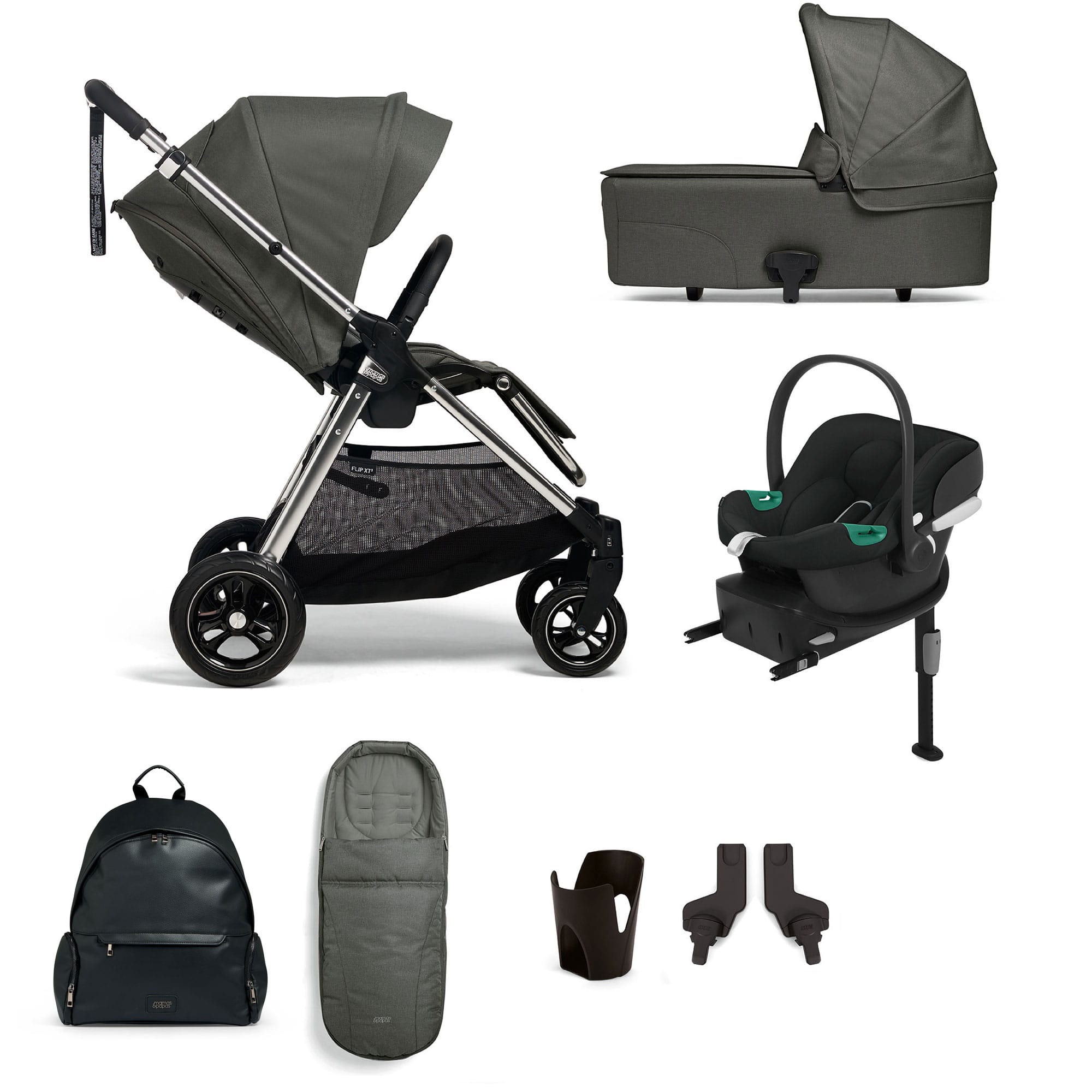 Mamas & Papas Flip XT³ 8 Piece Essentials Bundle with Car Seat in Harbour Grey Travel Systems 61941HB00 5063229087516