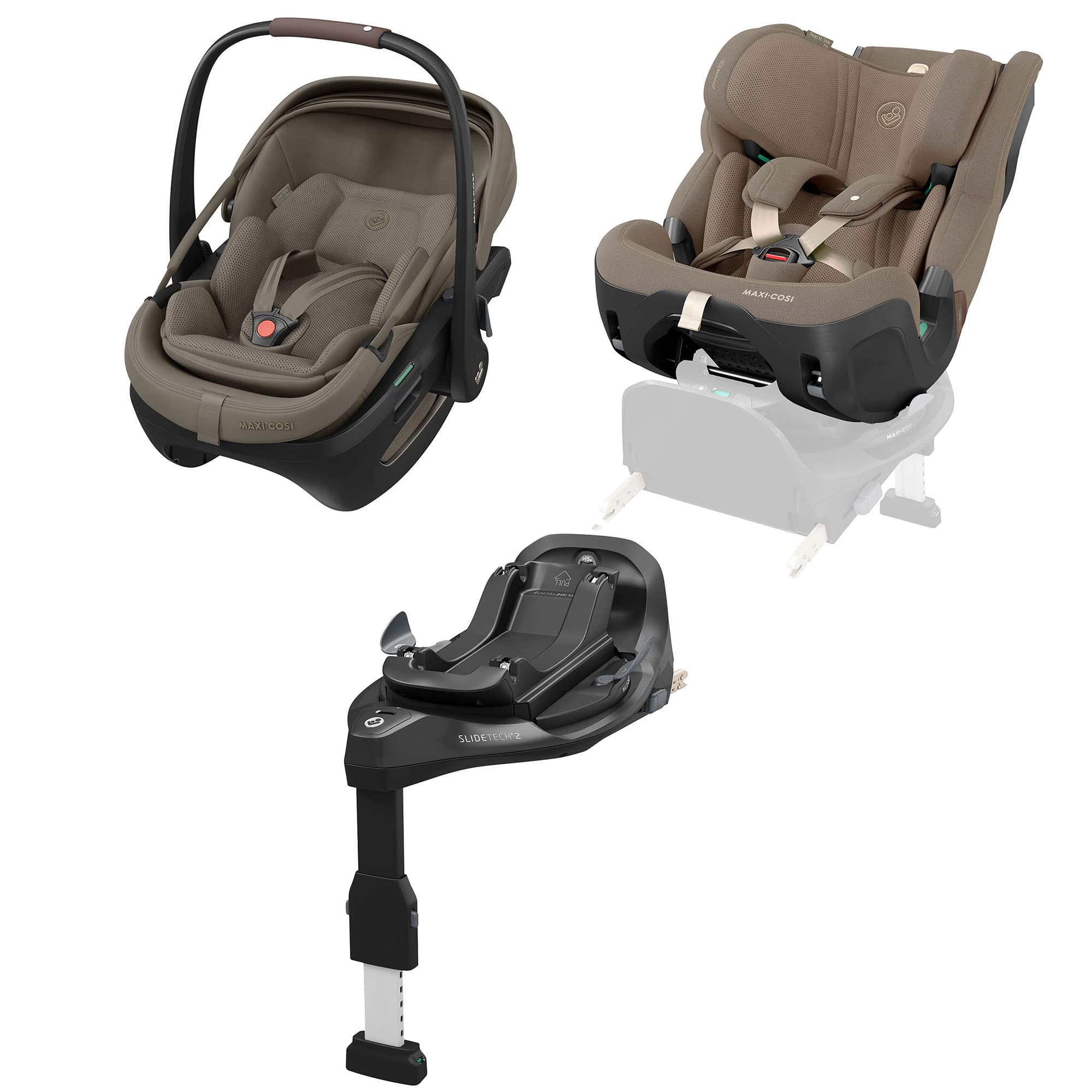 Maxi-Cosi Coral Slide Pro, Pearl XL Slide Pro & Base Bundle in Oak Truffle Baby Car Seats KF10000152 8712930187806
