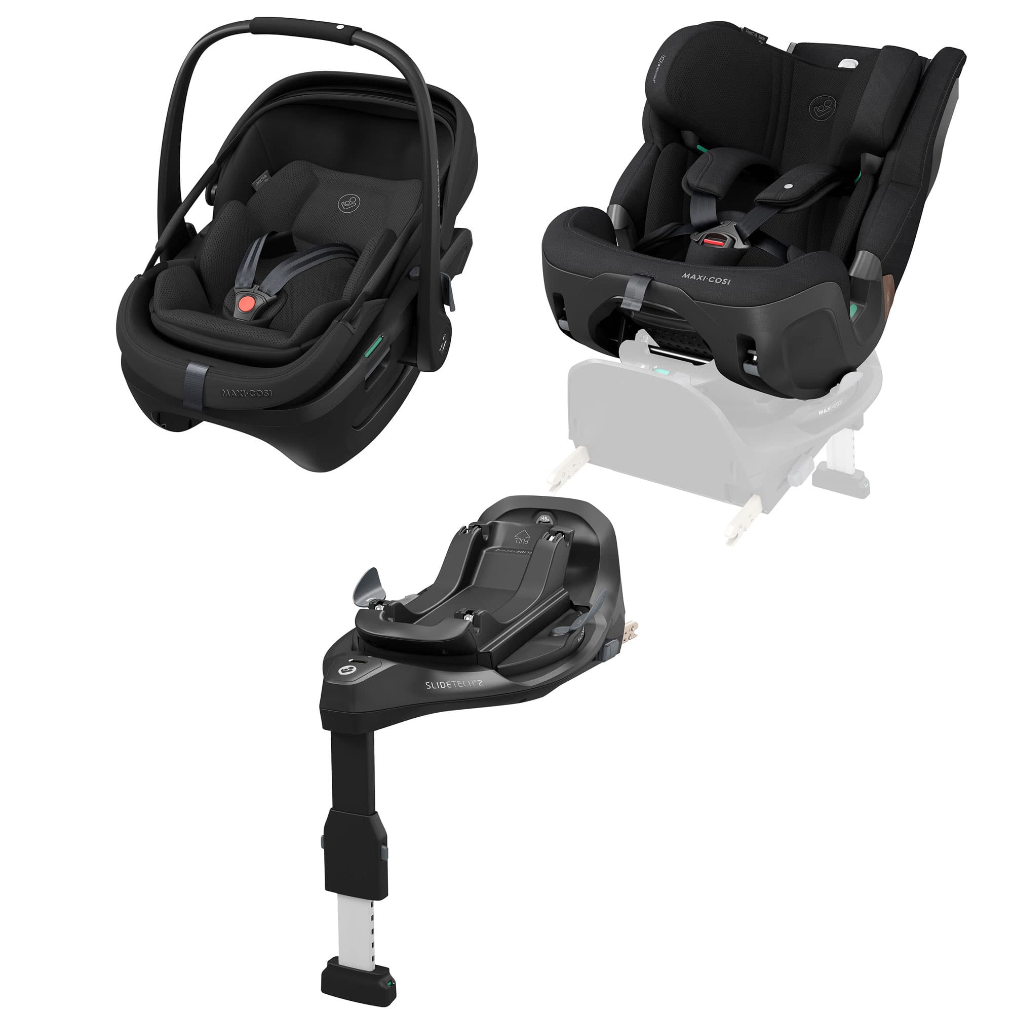Maxi-Cosi Coral Slide Pro, Pearl XL Slide Pro & Base Bundle in Onyx Black Baby Car Seats KF10000150 8712930187783