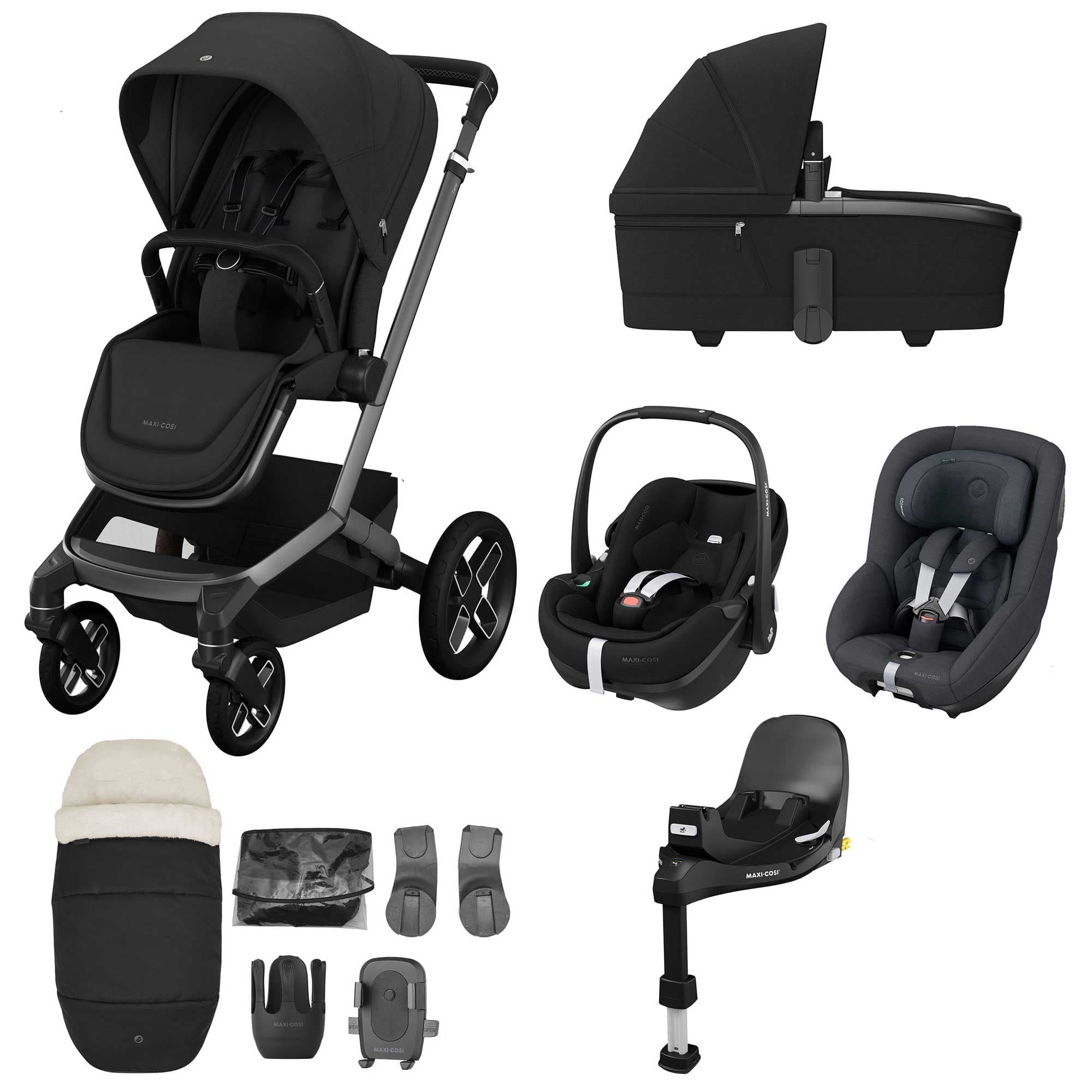 Maxi-Cosi FAME 10 Piece Premium Family 360 Pro Bundle in Twillic Black Baby Prams KF10000131 8712930023654