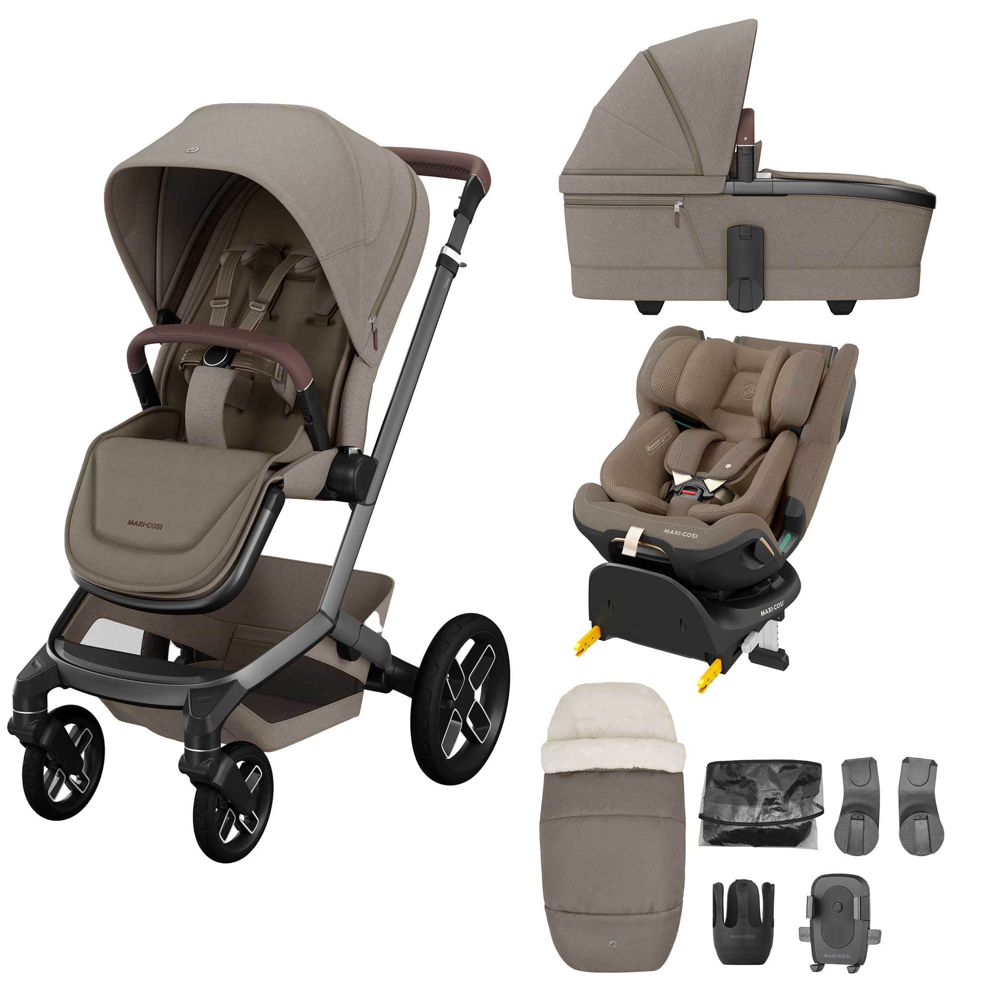 Maxi-Cosi FAME 9 Piece Emerald 360 Pro 2 Bundle in Twillic Truffle (Black Wheels) Baby Prams KF10000129 8712930023647