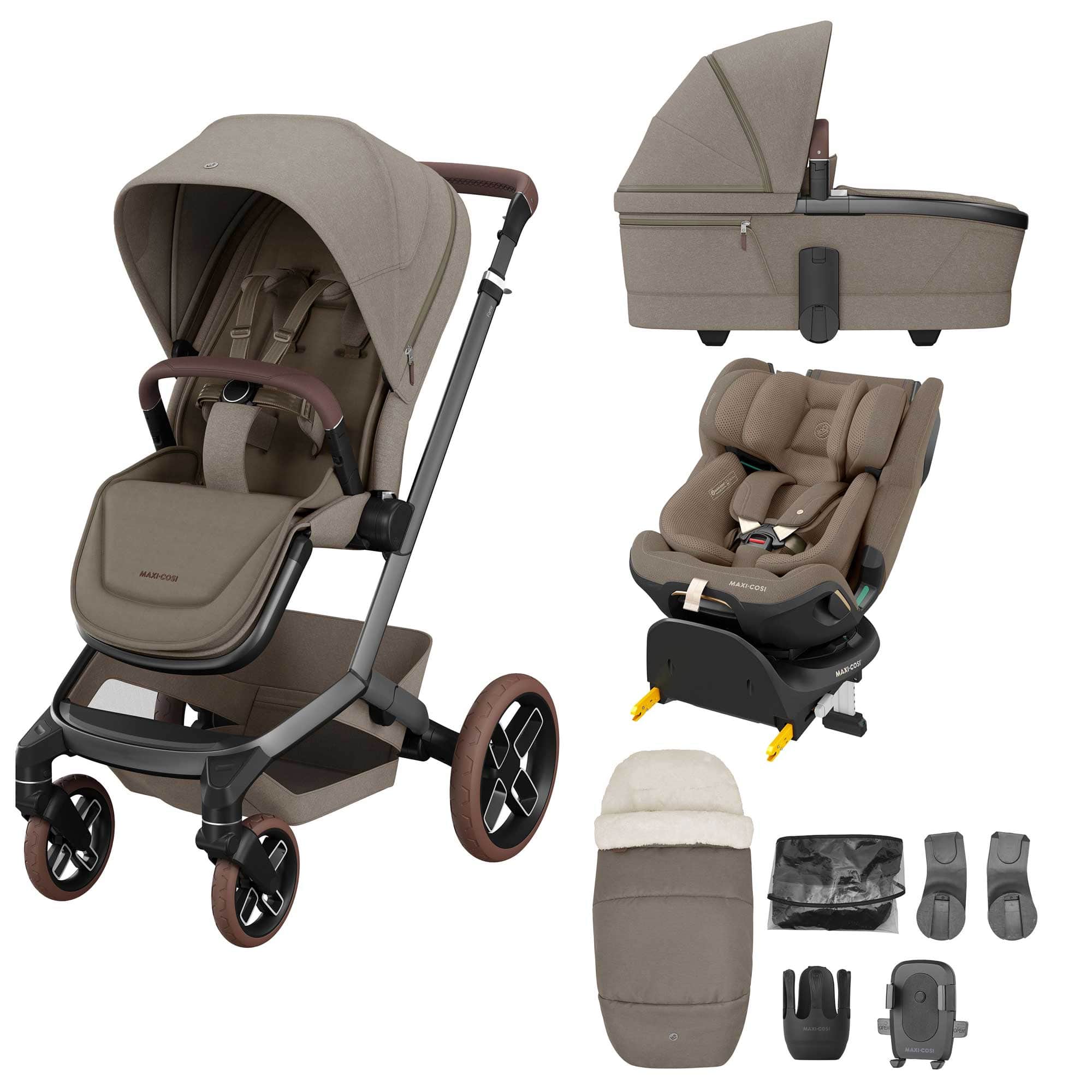 Maxi-Cosi FAME 9 Piece Emerald 360 Pro 2 Bundle in Twillic Truffle (Brown Wheels) Baby Prams KF10000130 8712930023777
