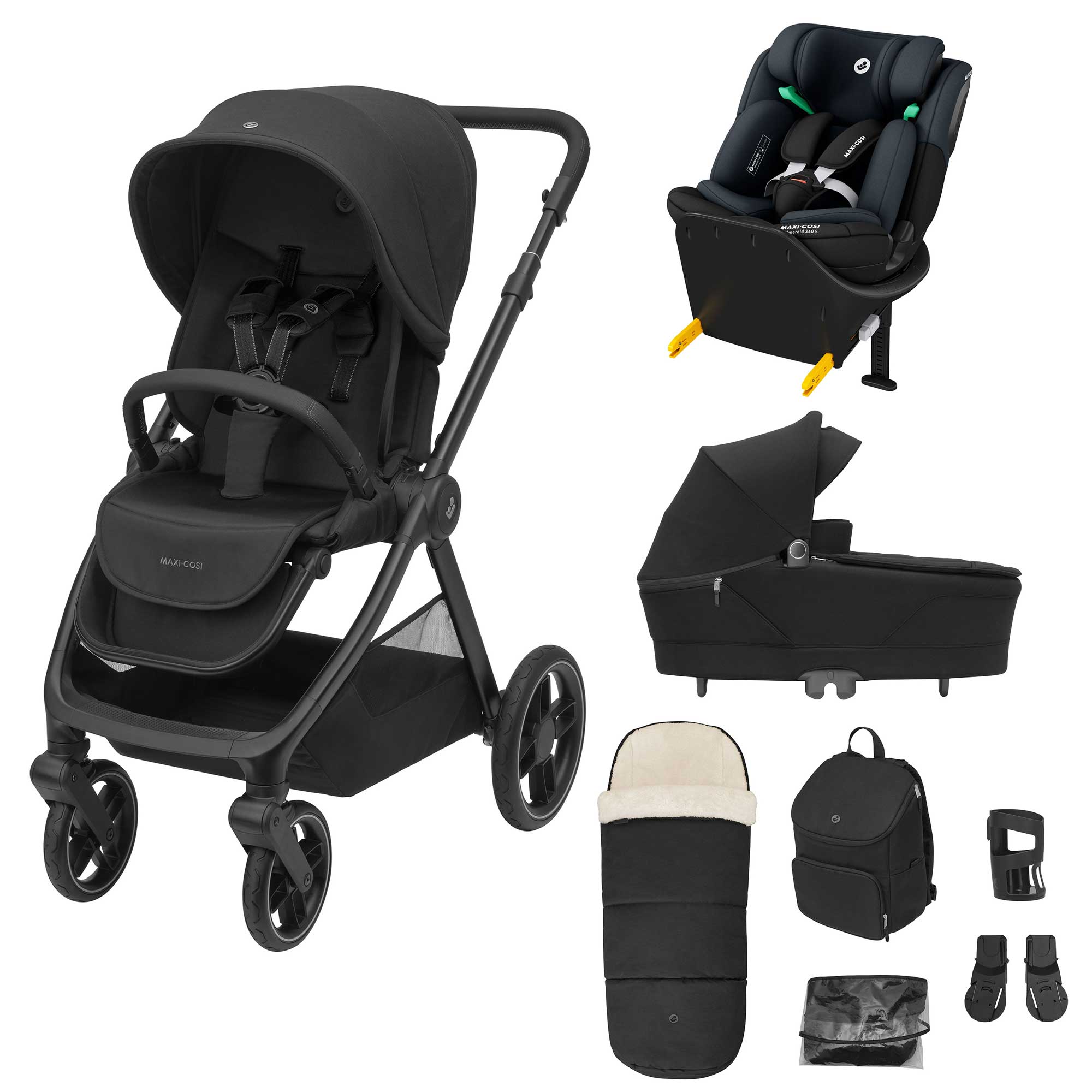 Maxi-Cosi Oxford+ 8 Piece Emerald 360S Bundle in Twillic Black Baby Prams KF10000135 8712930023869
