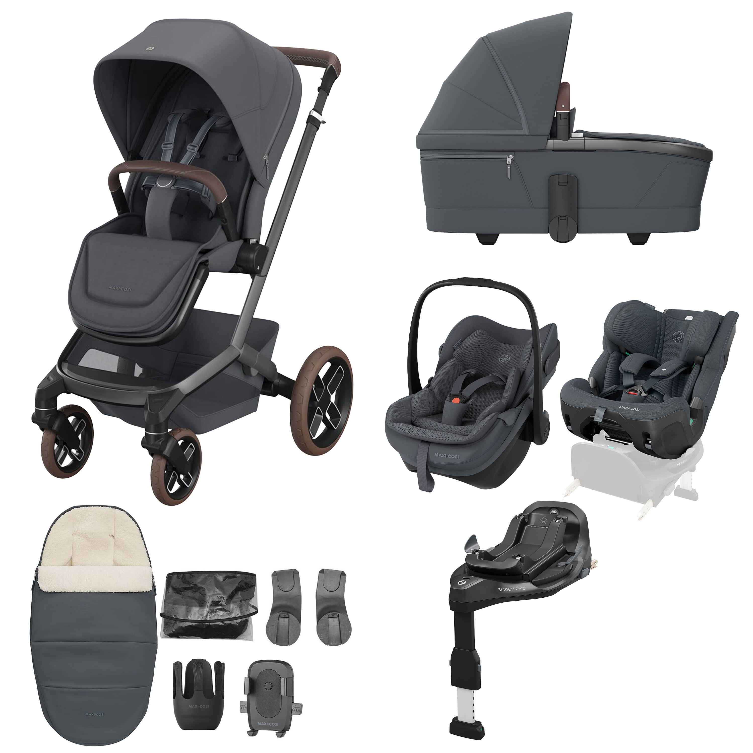 Maxi-Cosi Fame 10 Piece Premium Family XL Bundle in Moon Graphite Travel Systems KF10000238 8720291004281