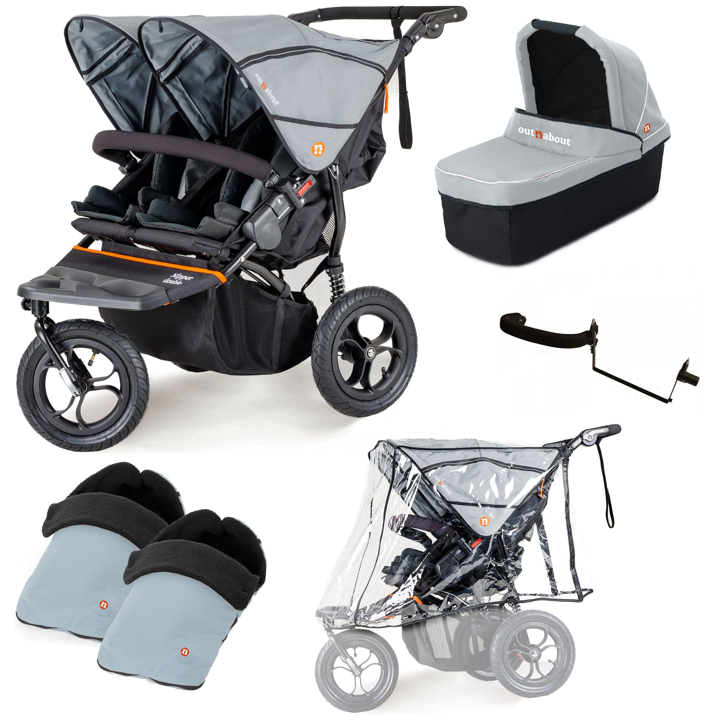Out n About Nipper Double Duo Essentials Bundle in Rock Salt Grey 3 Wheeler Pushchair Bundles 15759-DTN-ESS-RSG 5060167546112