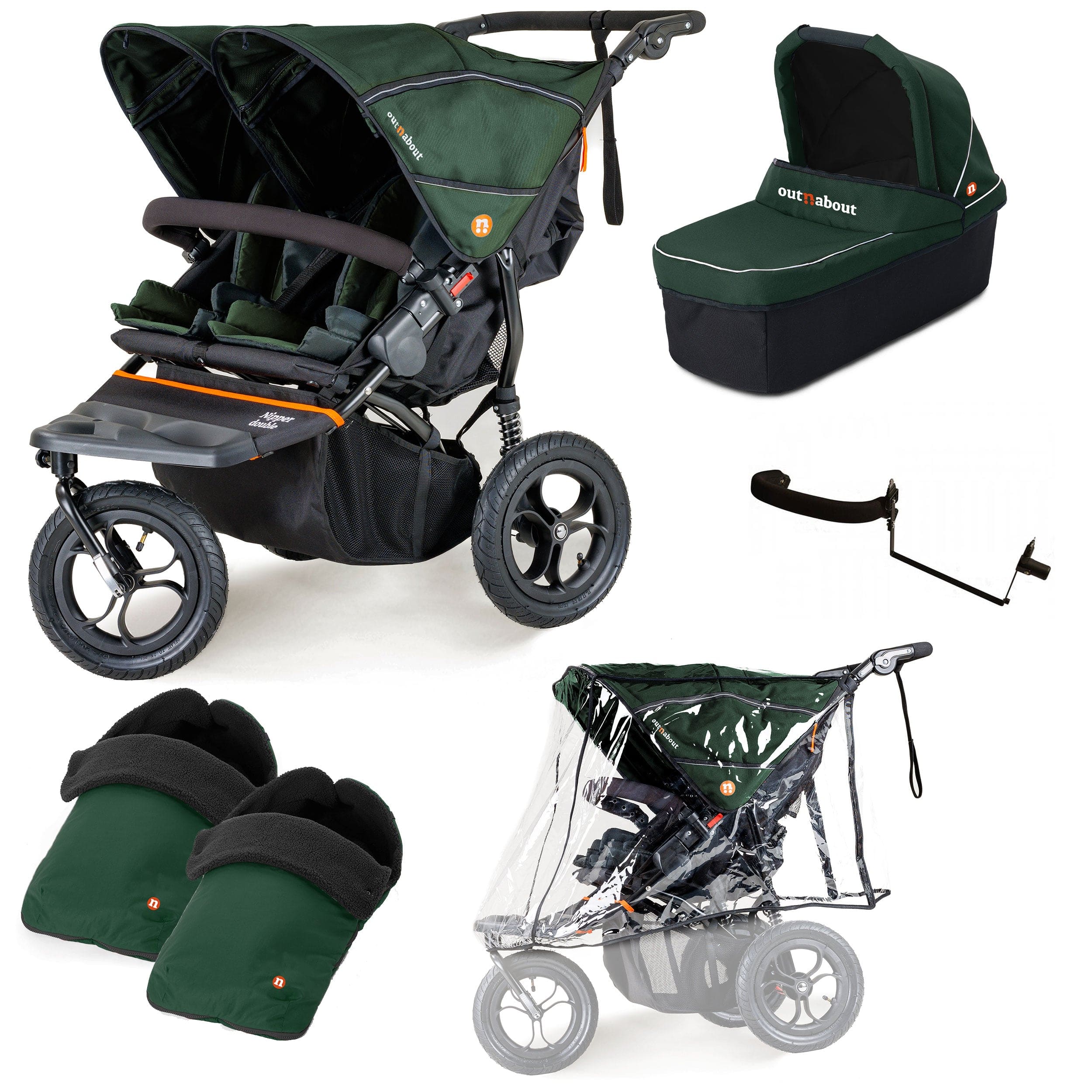 Out n About Nipper Double Duo Essentials Bundle in Sycamore Green 3 Wheeler Pushchair Bundles 15760-DTN-ESS-GRE 5060167546129
