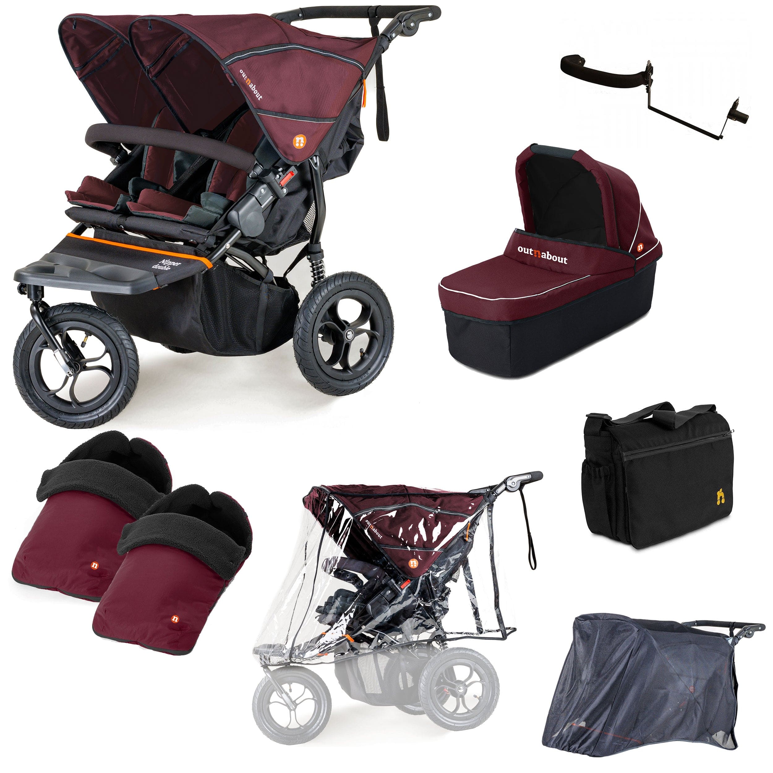 Out n About Nipper Double Duo Ultimate Bundle in Brambleberry Red 3 Wheeler Pushchair Bundles 15792-DTN-ULT-RED 5060167546143