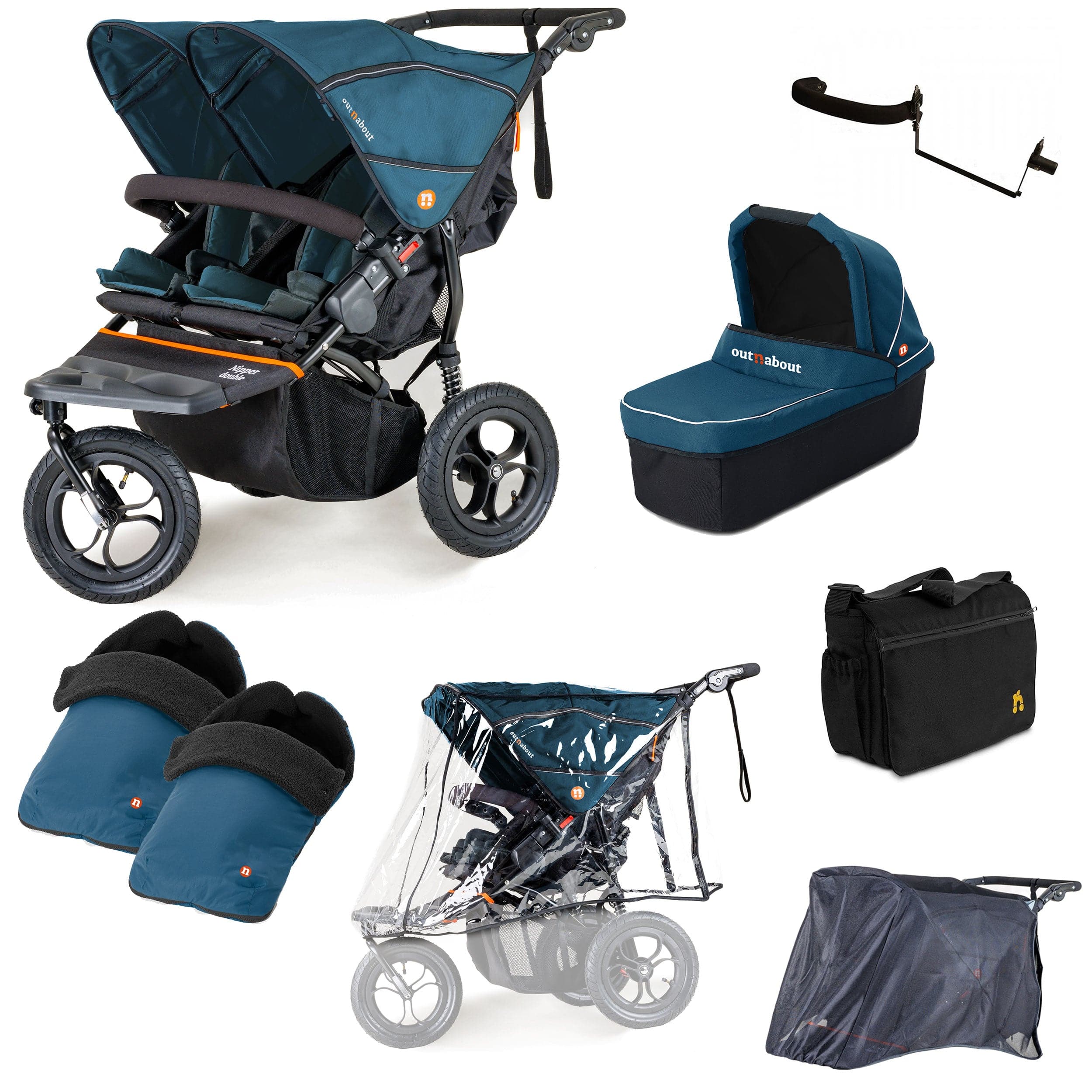 Out n About Nipper Double Duo Ultimate Bundle in Highland Blue 3 Wheeler Pushchair Bundles 15793-DTN-ULT-BLU 5060167546136