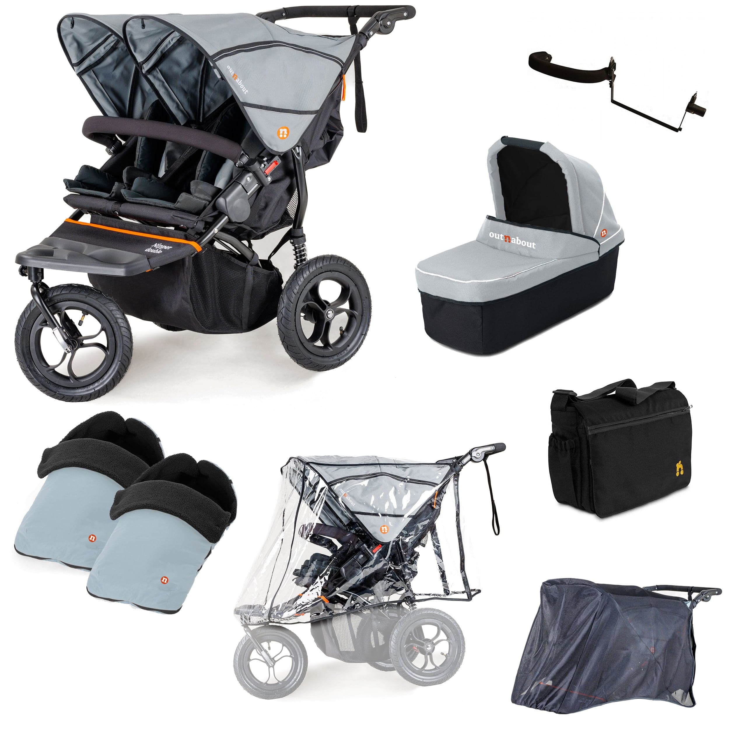 Out n About Nipper Double Duo Ultimate Bundle in Rock Salt Grey 3 Wheeler Pushchair Bundles 15795-DTN-ULT-RSG 5060167546112