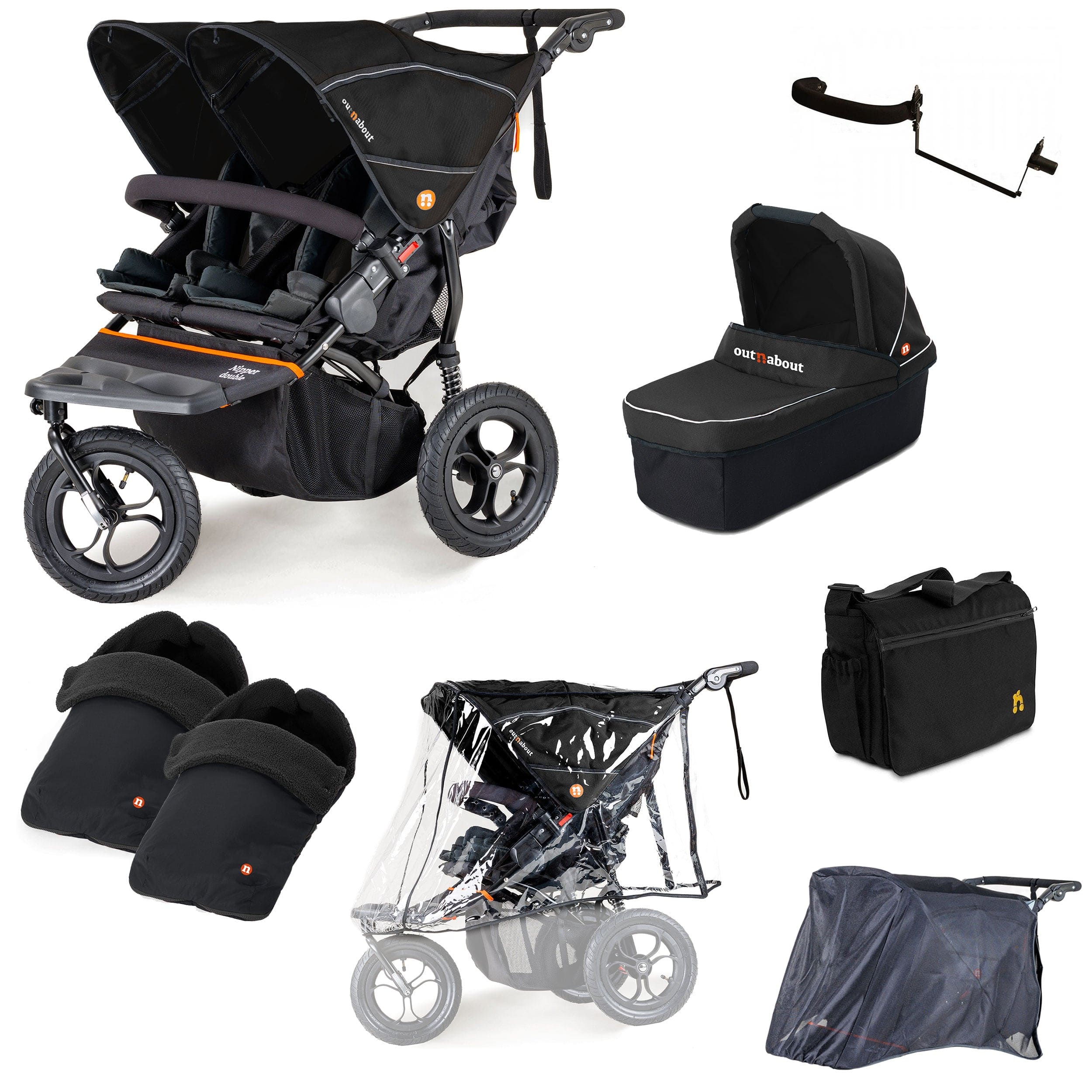 Out n About Nipper Double Duo Ultimate Bundle in Summit Black 3 Wheeler Pushchair Bundles 15794-DTN-ULT-SBL 5060167546778