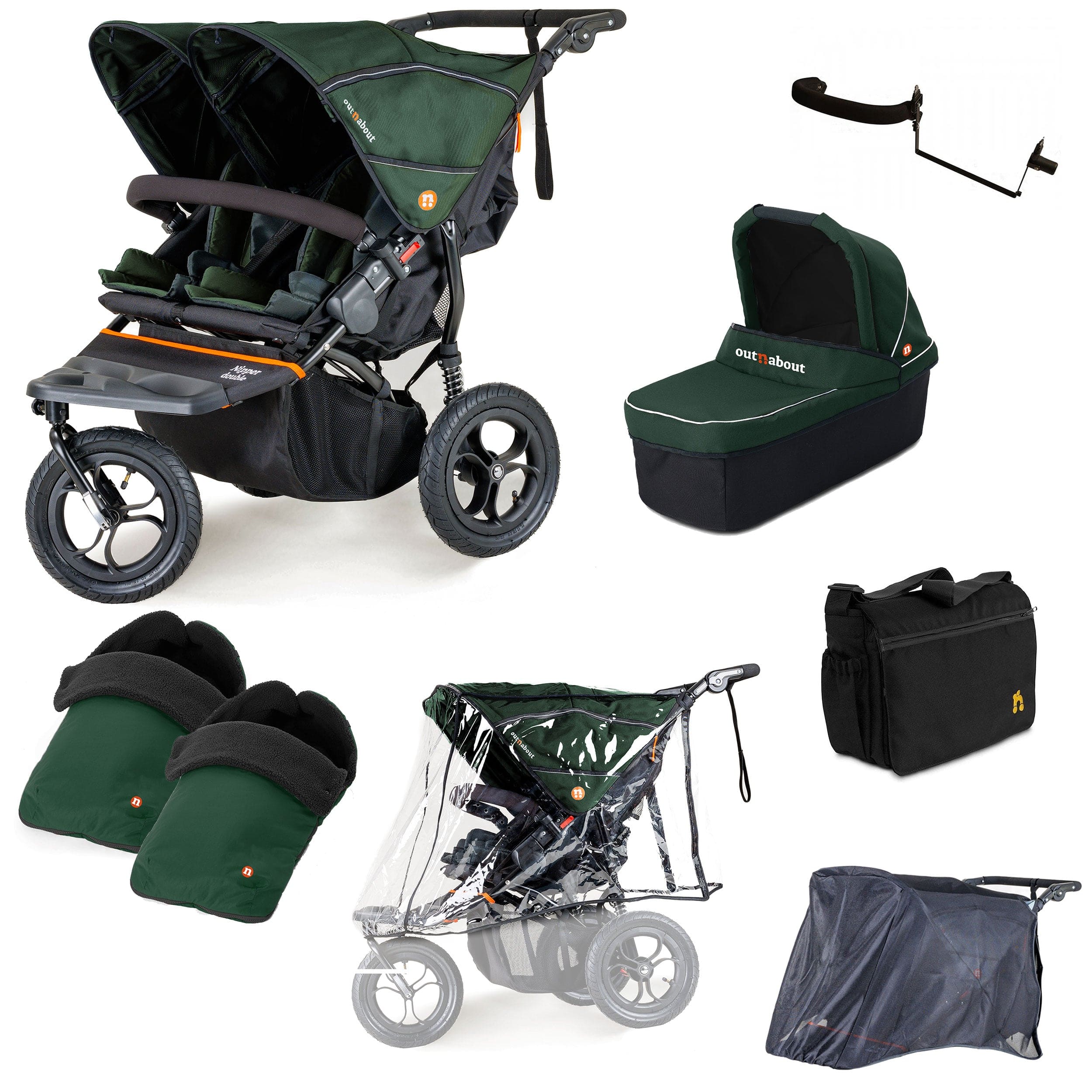 Out n About Nipper Double Duo Ultimate Bundle in Sycamore Green 3 Wheeler Pushchair Bundles 15796-DTN-ULT-GRE 5060167546129