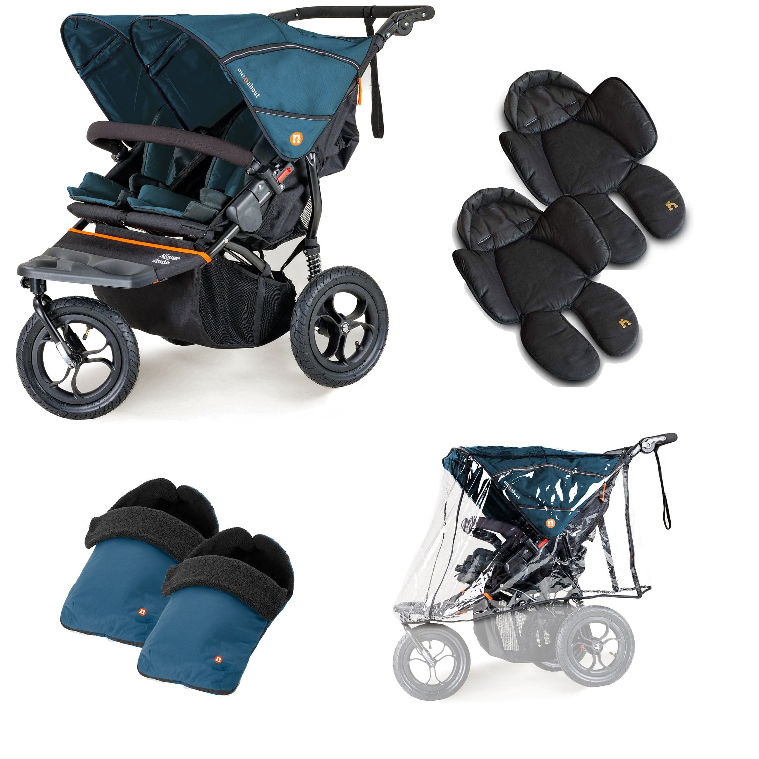 Out n About Nipper Double Twin Comfort Bundle in Highland Blue 3 Wheeler Pushchair Bundles 15742-DTW-COM-BLU 5060167546136