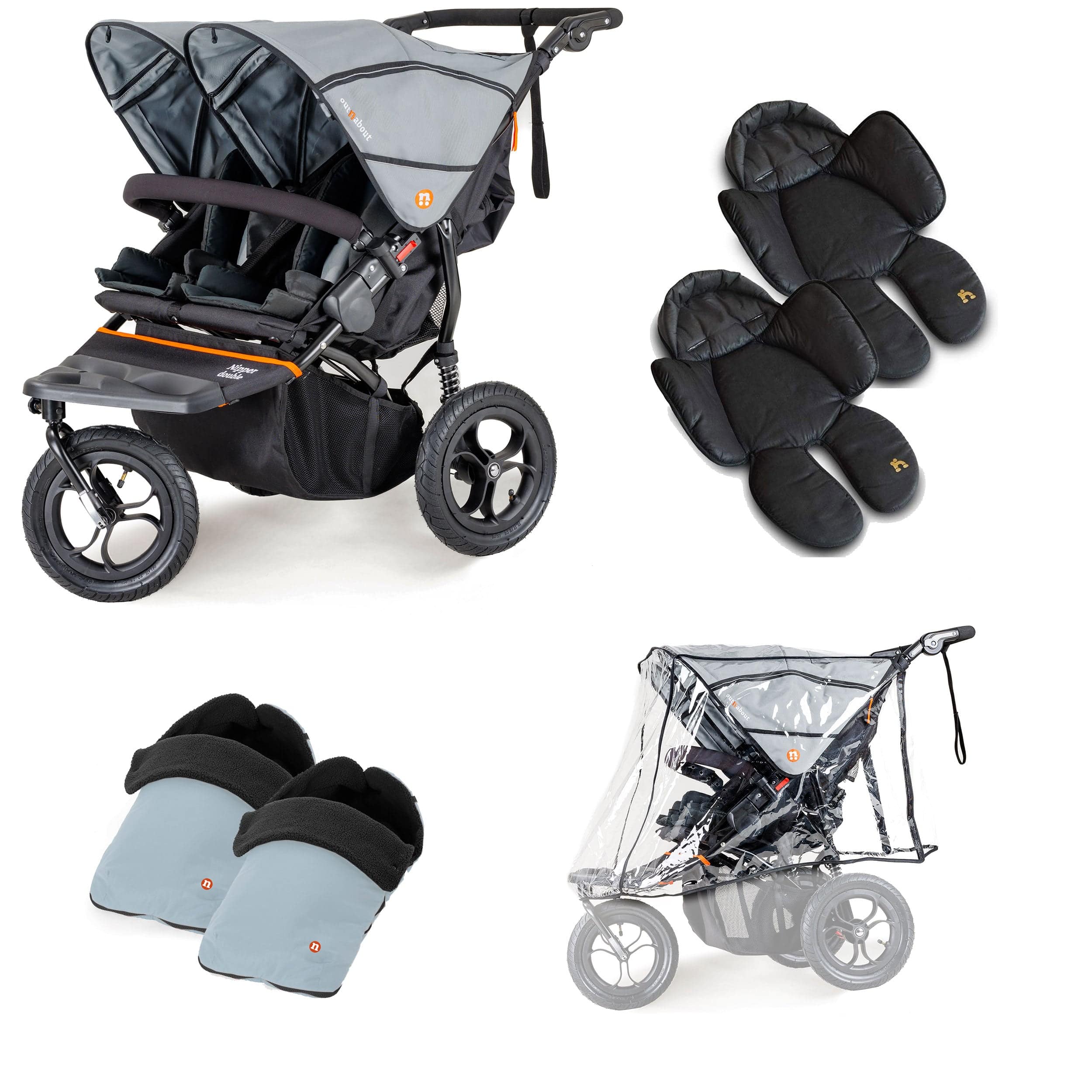 Out n About Nipper Double Twin Comfort Bundle in Rock Salt Grey 3 Wheeler Pushchair Bundles 15744-DTW-COM-RSG 5060167546112