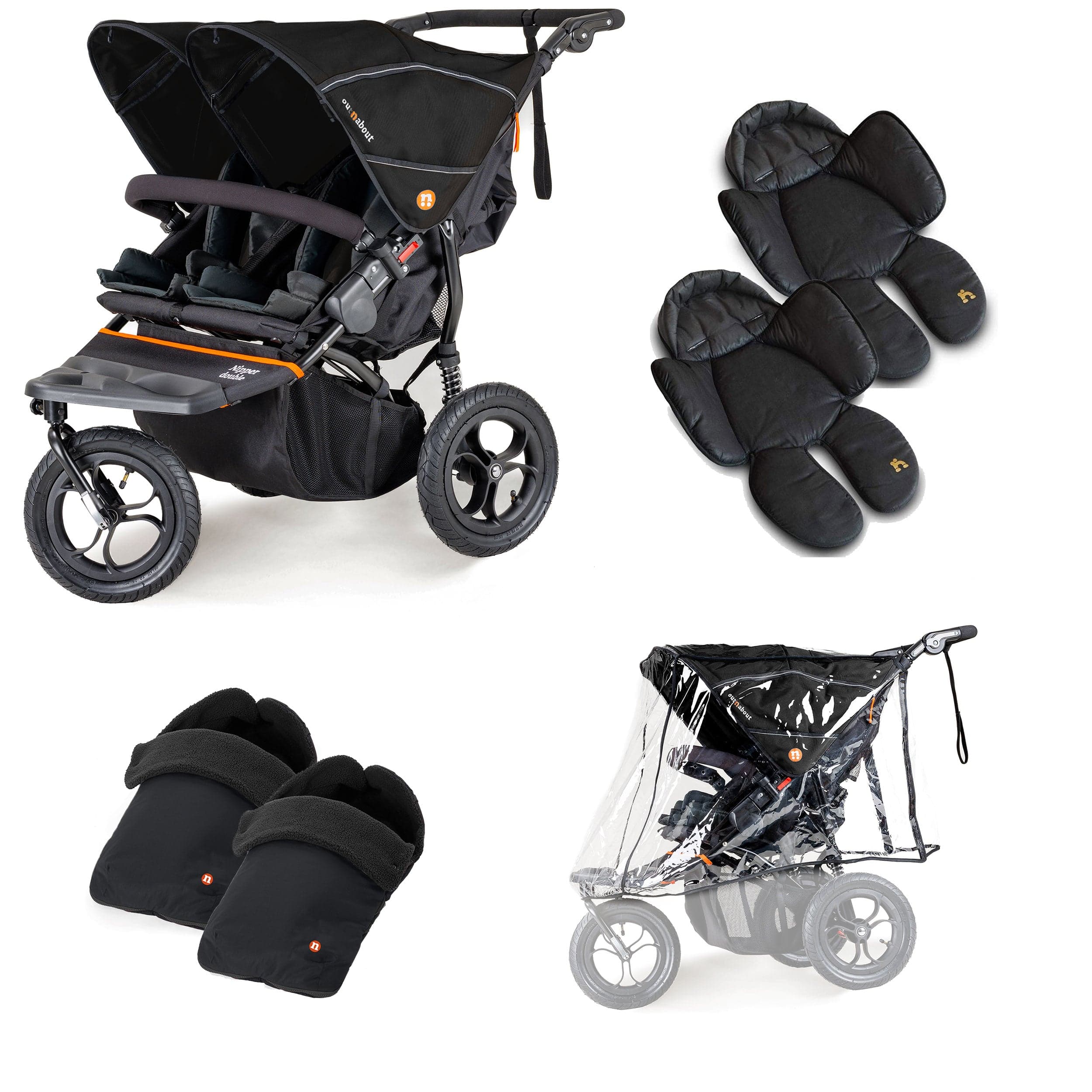 Out n About Nipper Double Twin Comfort Bundle in Summit Black 3 Wheeler Pushchair Bundles 15743-DTW-COM-SBLACK 5060167546778