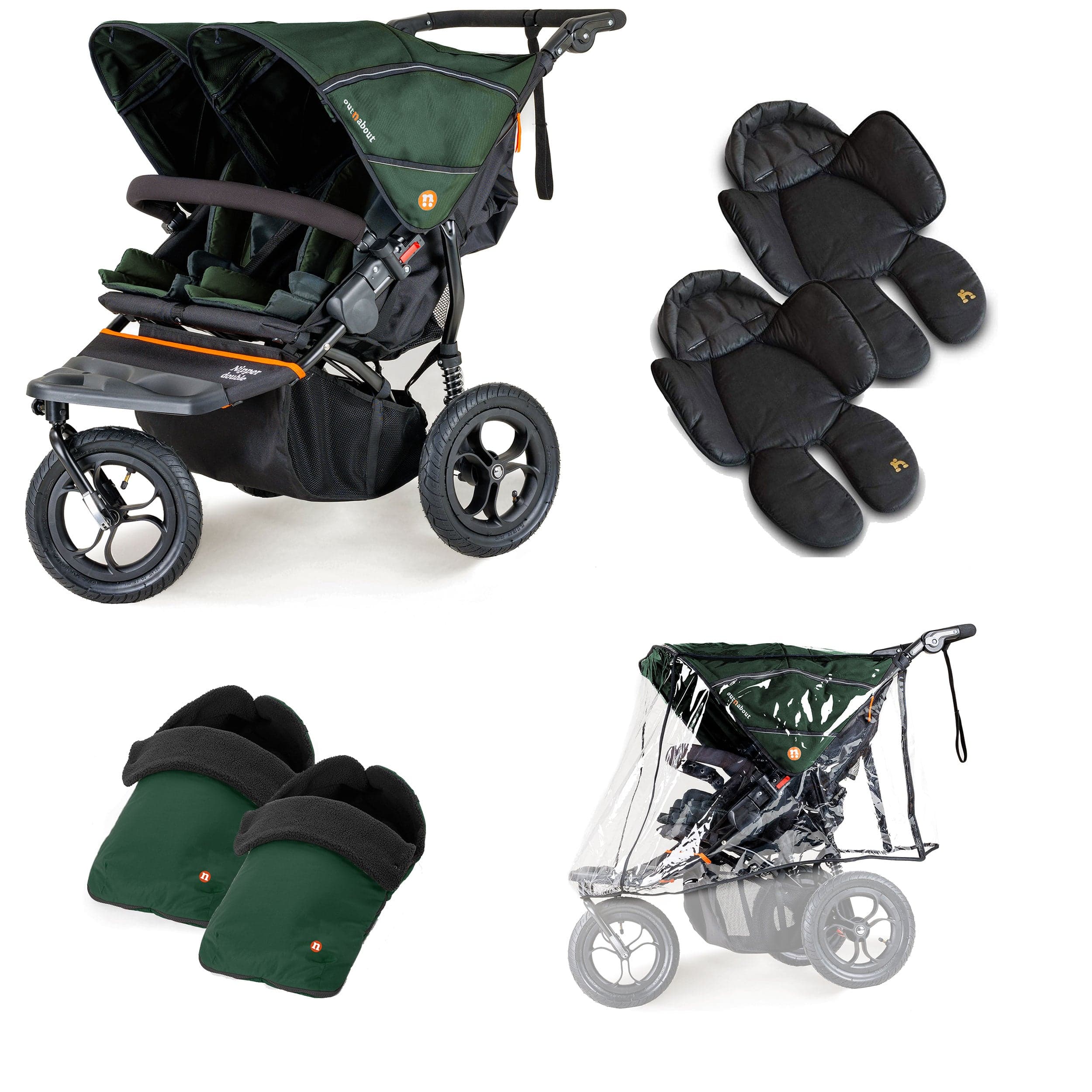 Out n About Nipper Double Twin Comfort Bundle in Sycamore Green 3 Wheeler Pushchair Bundles 15745-DTW-COM-GRE 5060167546129
