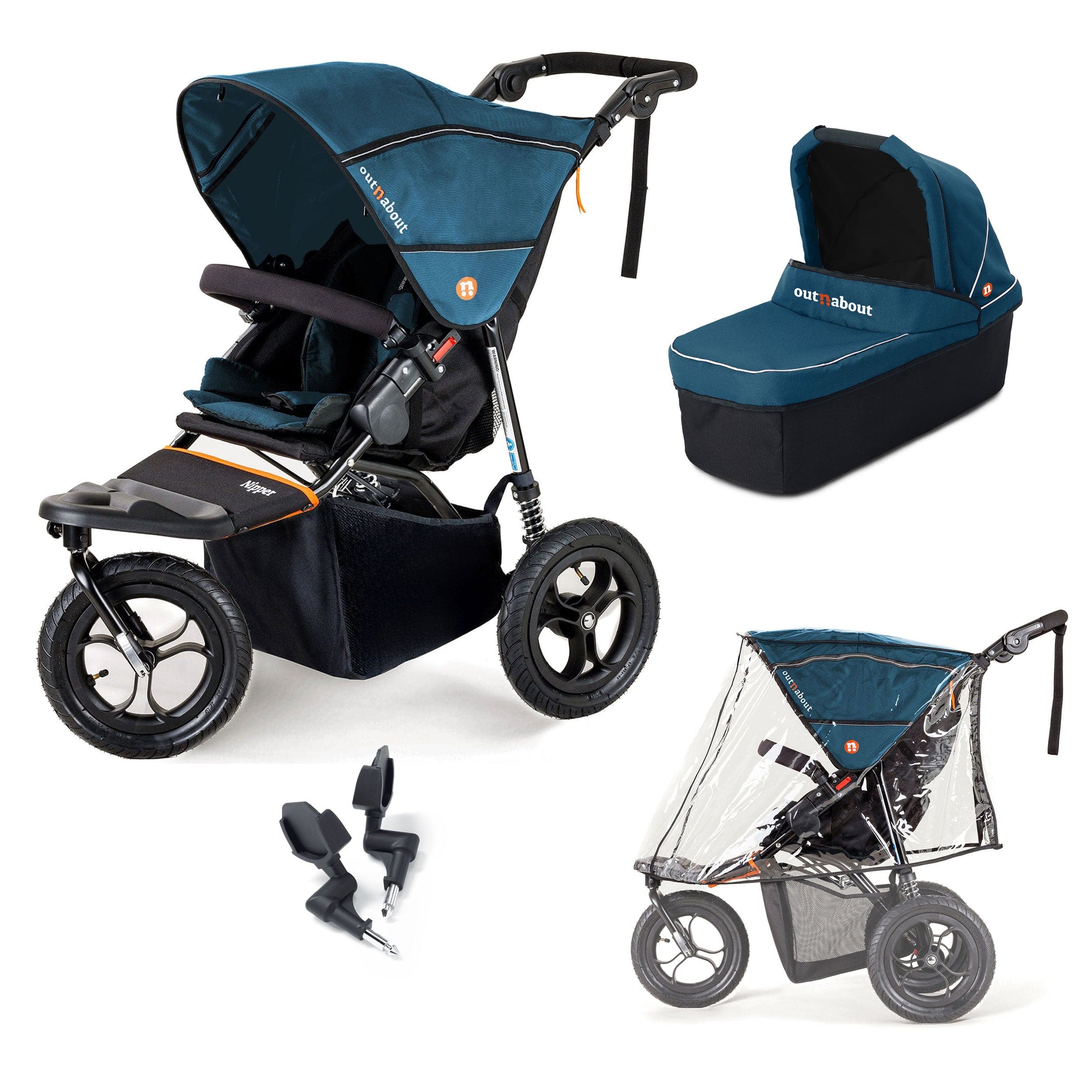 Out n About Nipper New Parent Starter Bundle in Highland Blue 3 Wheeler Pushchair Bundles 5060167546136