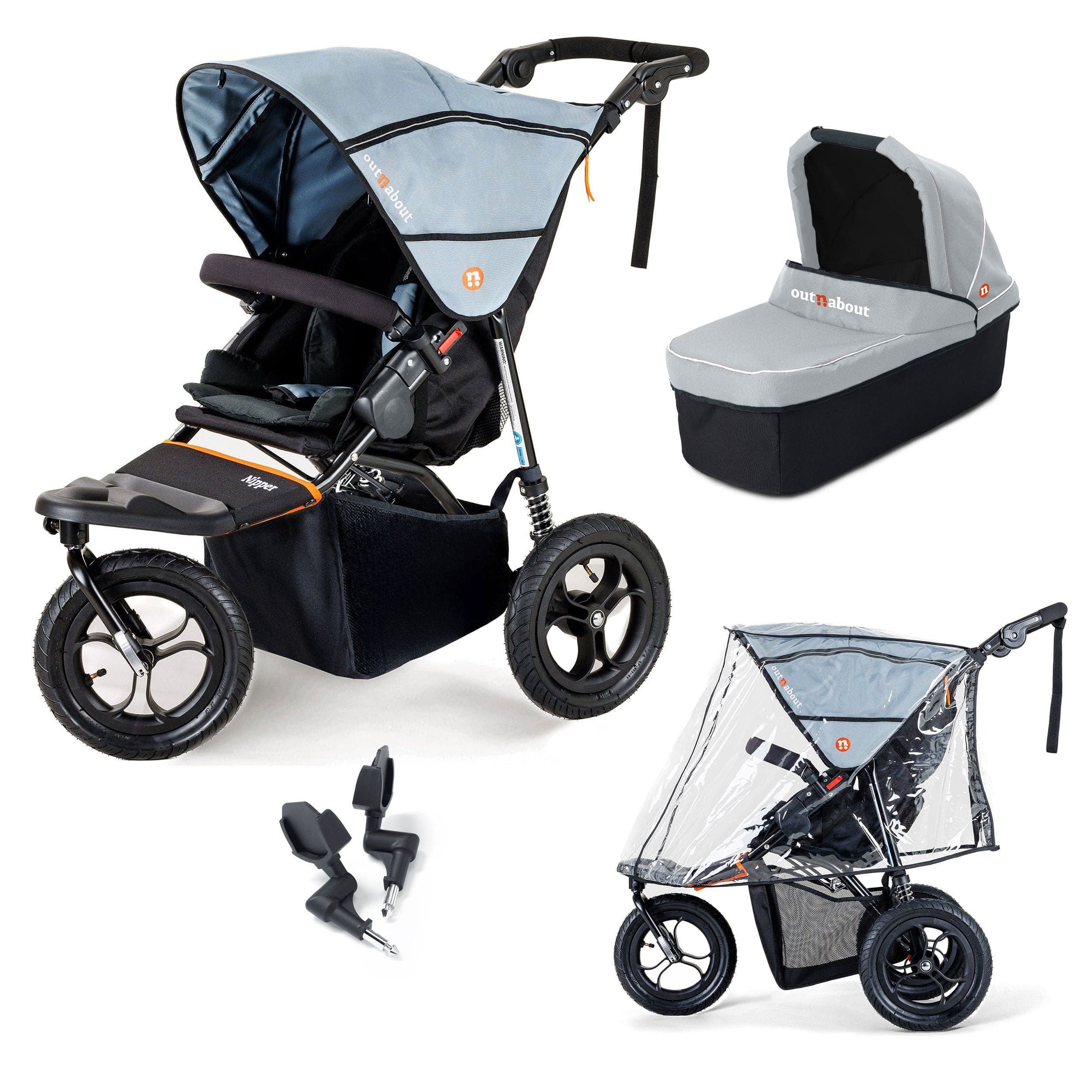 Out n About Nipper New Parent Starter Bundle in Rock Salt Grey 3 Wheeler Pushchair Bundles 5060167546112