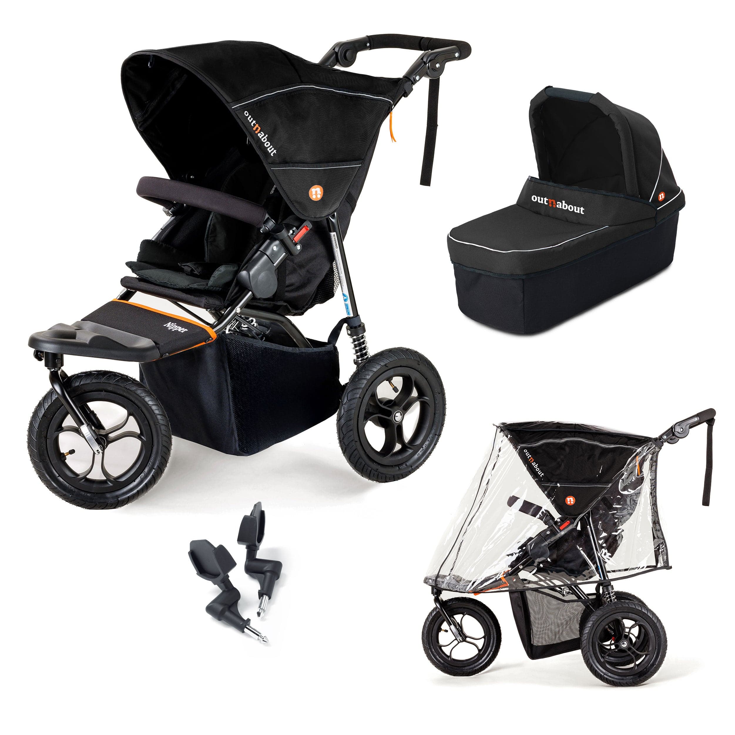 Out n About Nipper New Parent Starter Bundle in Summit Black 3 Wheeler Pushchair Bundles 5060167546778c