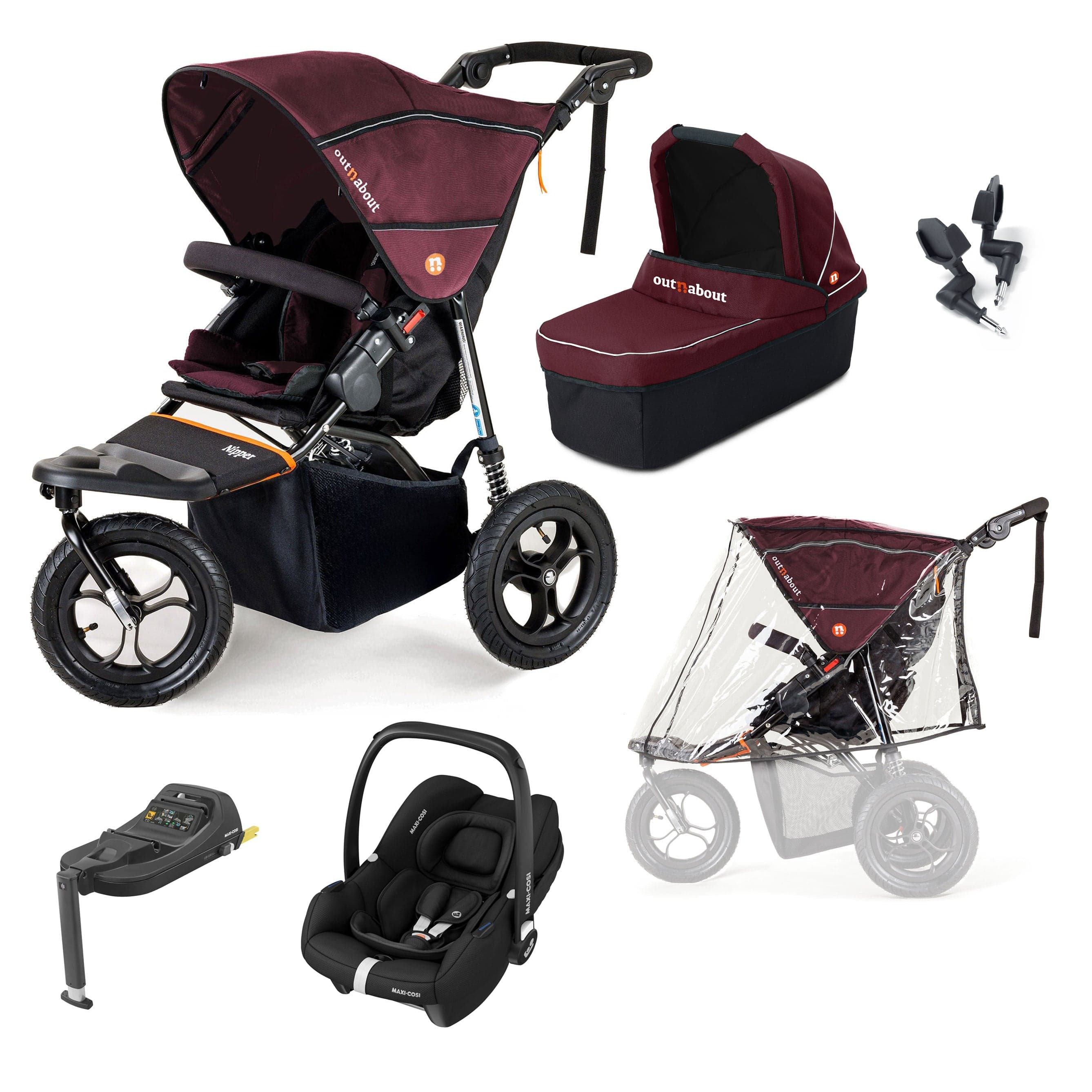 Out n About Nipper Single Maxi-Cosi Essential Bundle in Brambleberry Red Travel Systems 15822-MC-CAB-RED 5060167546143