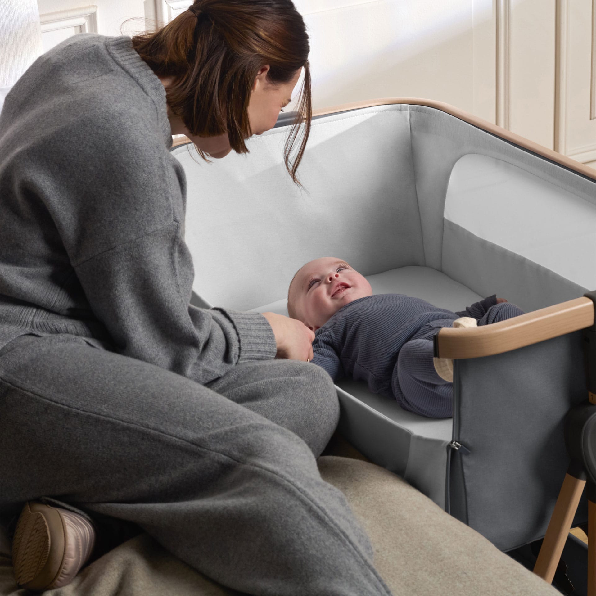 Silver Cross Lunar Bedside Crib in Whisper Grey Cribs SX8172.WG 5055836935458