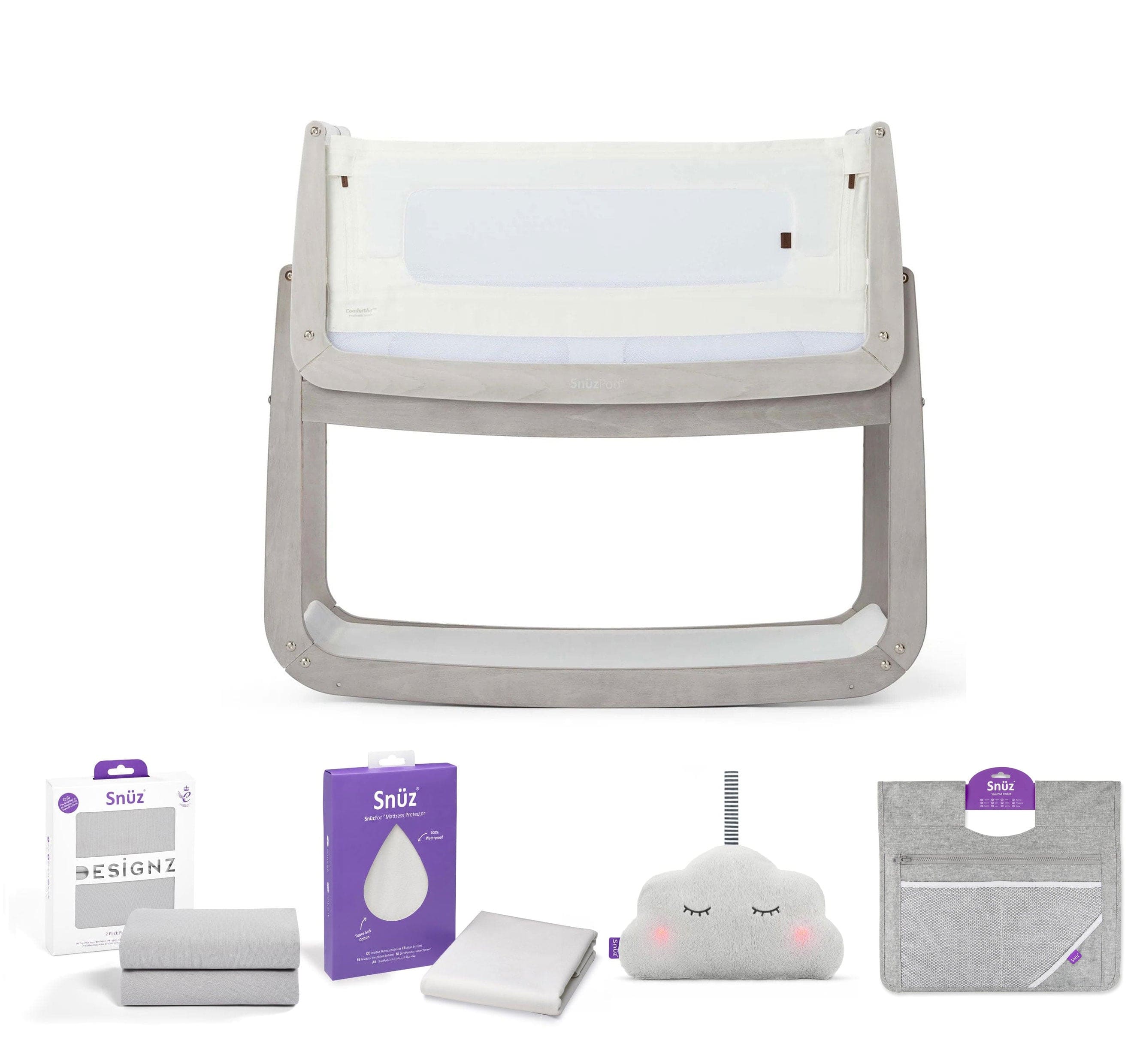 SnuzPod 4 Bedside Crib Comfort Bundle in Natural Edit Silver Birch Cribs 15271-SIL 5060730245350