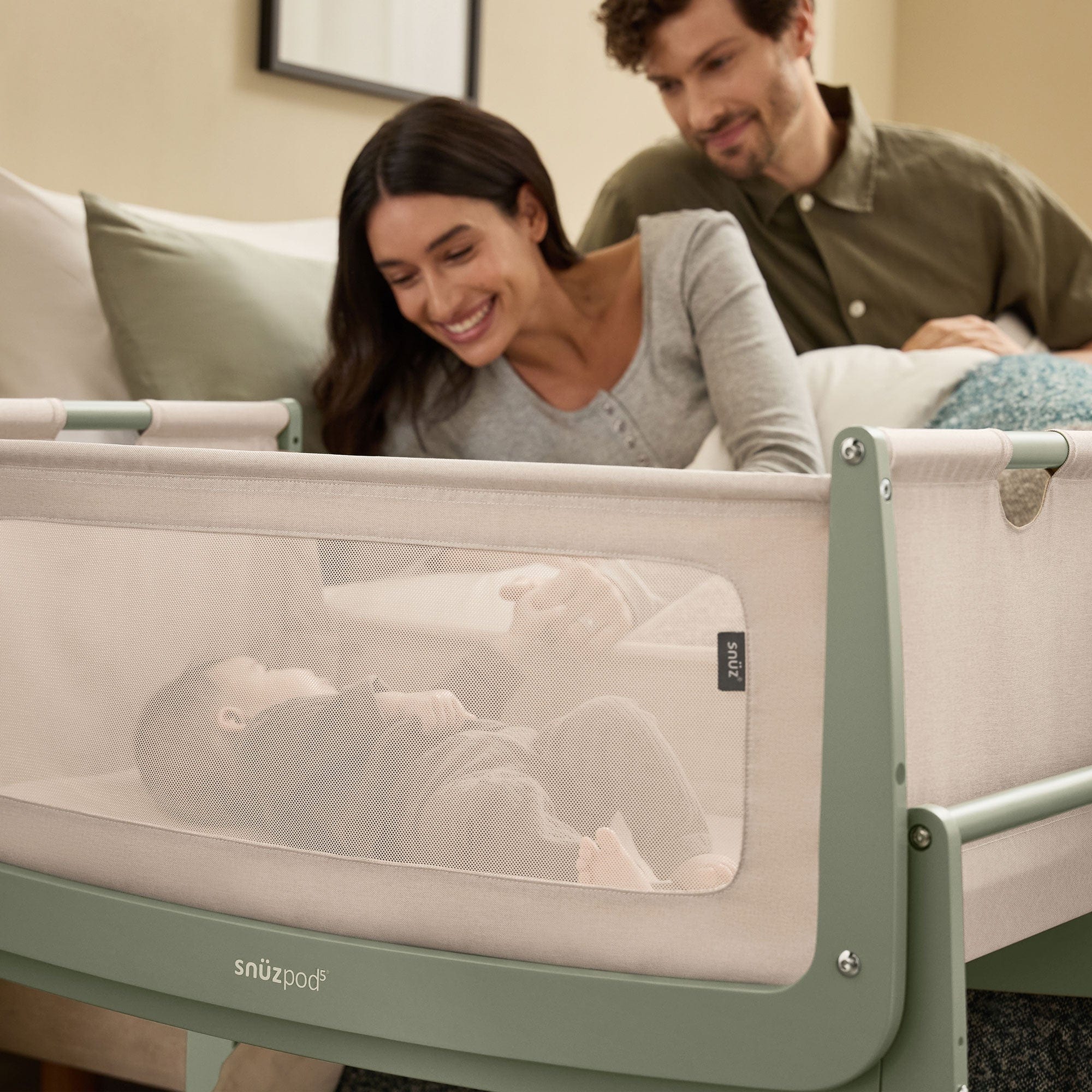 SnuzPod 5 Bedside Crib in Sage Cribs