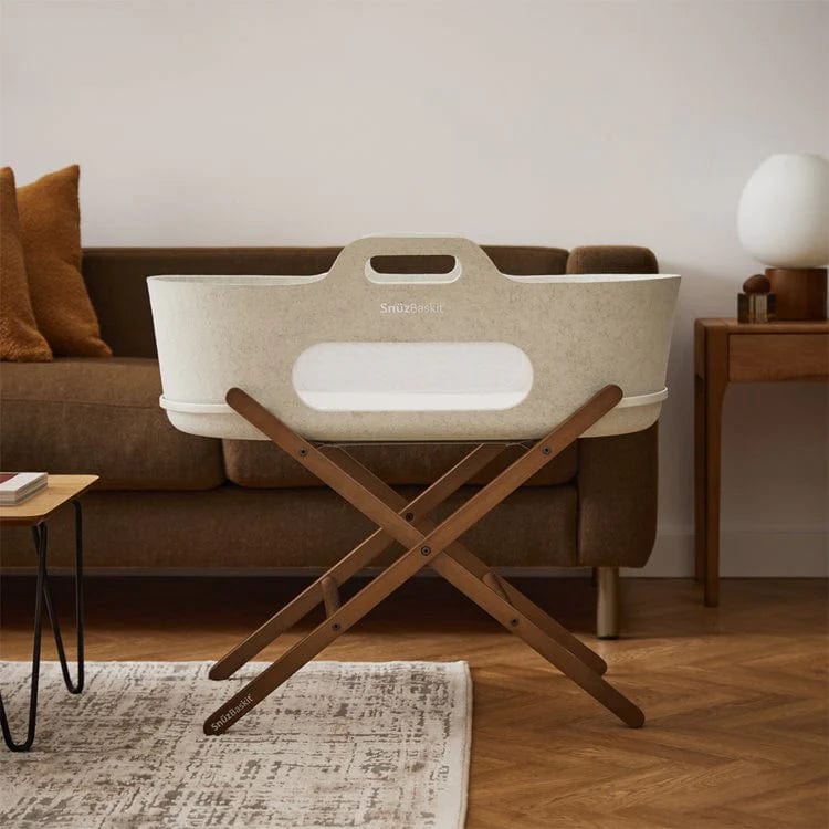 SnüzPod Baskit with Walnut Stand in Barley Moses Baskets & Stands FSB001DD 5060730247132