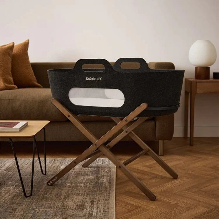 SnüzPod Baskit with Walnut Stand in Graphite Moses Baskets & Stands FSB001ED 5060730247378